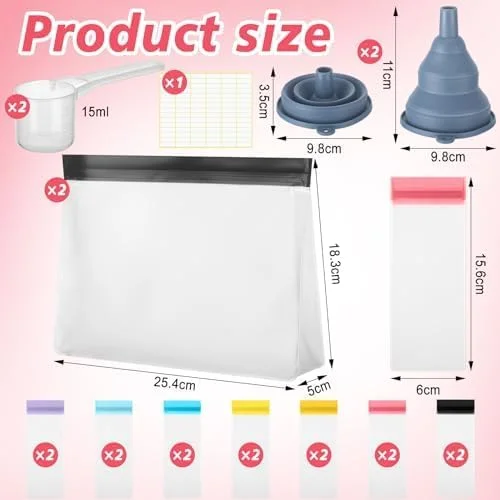 ست مسافرتی پودر پروتئین Cosblank شامل ۲۱ قطعه، ظروف تک دوز قابل استفاده مجدد، بسته های مکمل پودری، سازمان دهنده مسافرتی قابل حمل، کیف های زیپ دار به همراه قیف، قاشق و برچسب