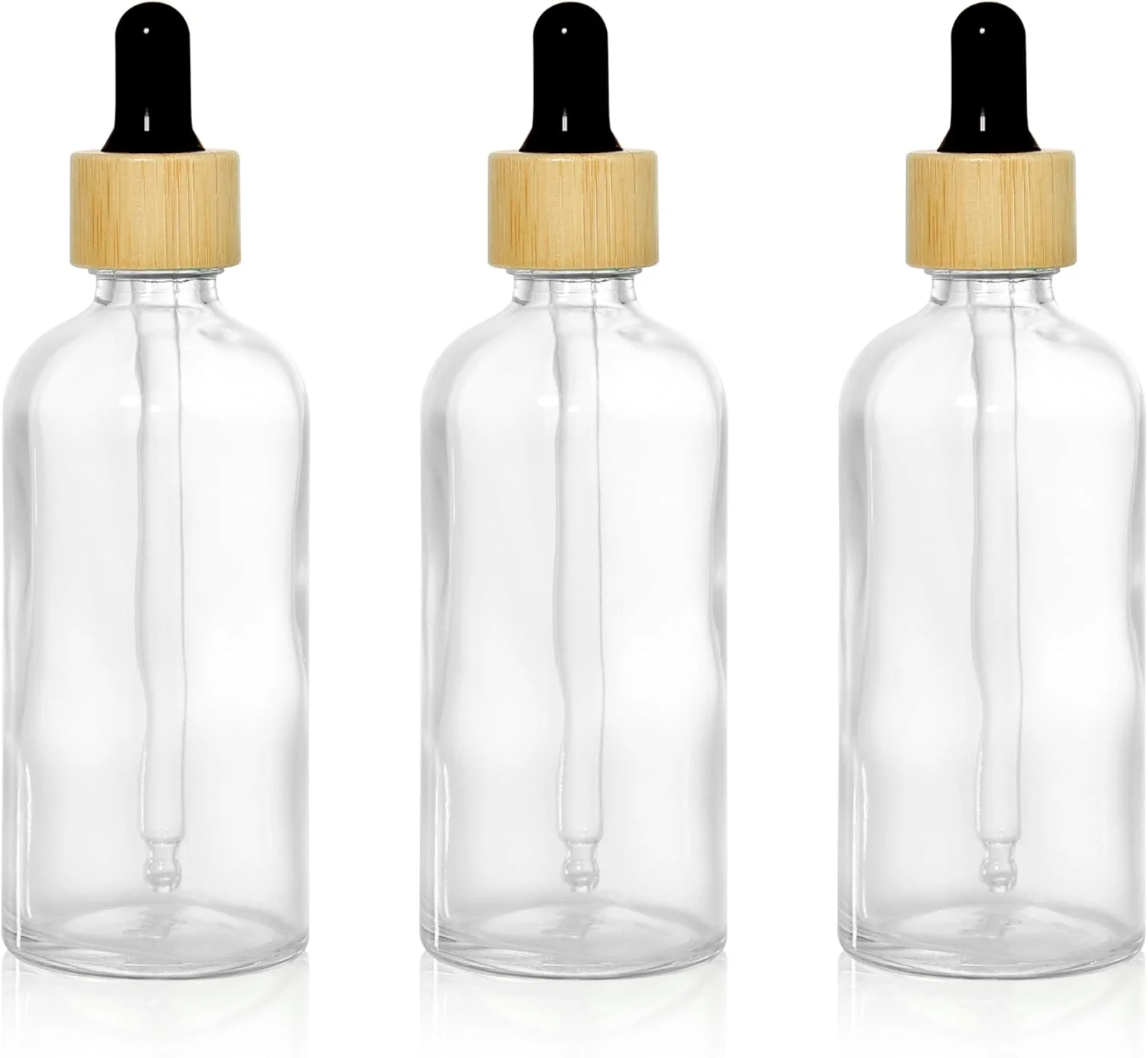 بطری های قطره چکان شیشه ای شفاف 100 میلی لیتری COSIDEA با قطره چکان بامبو برای روغن ها، بطری روغن ضروری، ظروف سرم مسافرتی، 3 عدد