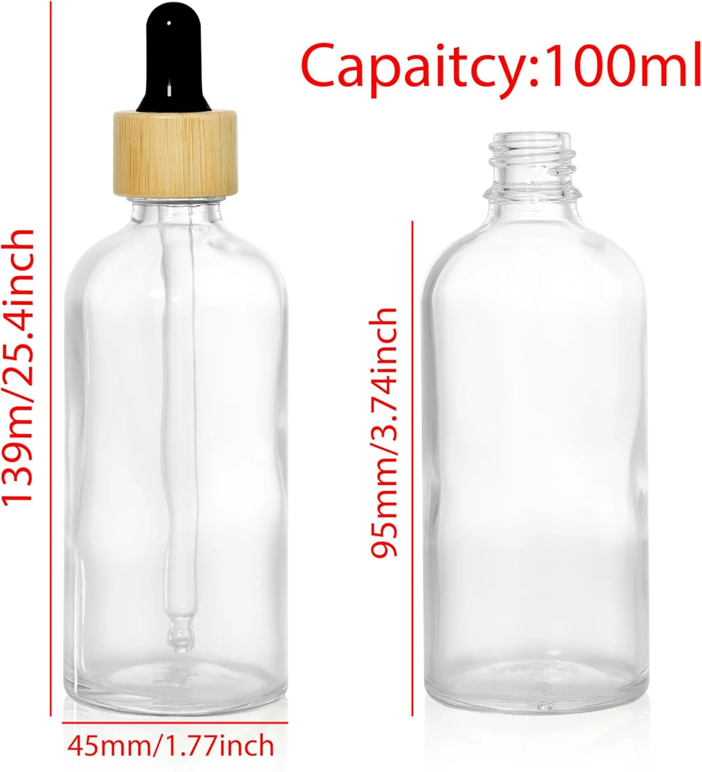 بطری های قطره چکان شیشه ای شفاف 100 میلی لیتری COSIDEA با قطره چکان بامبو برای روغن ها، بطری روغن ضروری، ظروف سرم مسافرتی، 3 عدد