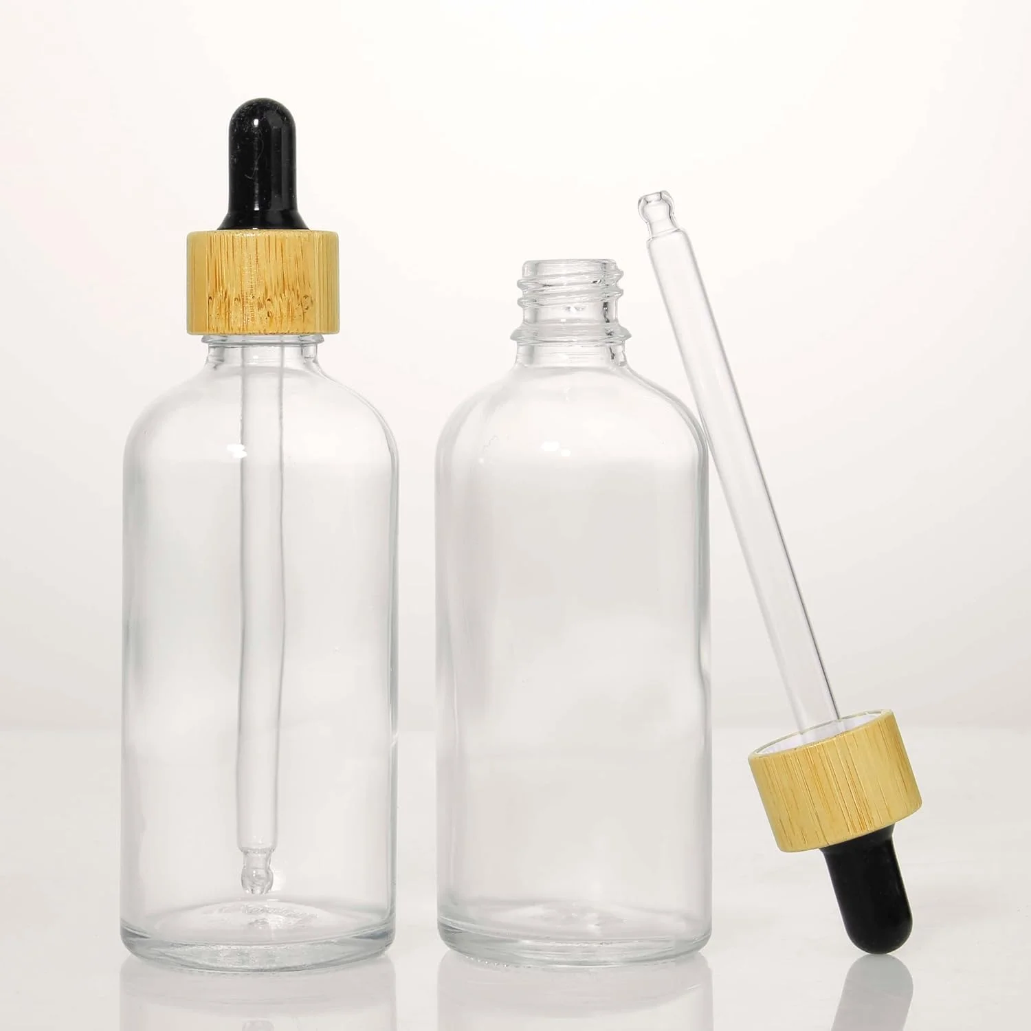 بطری های قطره چکان شیشه ای شفاف 100 میلی لیتری COSIDEA با قطره چکان بامبو برای روغن ها، بطری روغن ضروری، ظروف سرم مسافرتی، 3 عدد