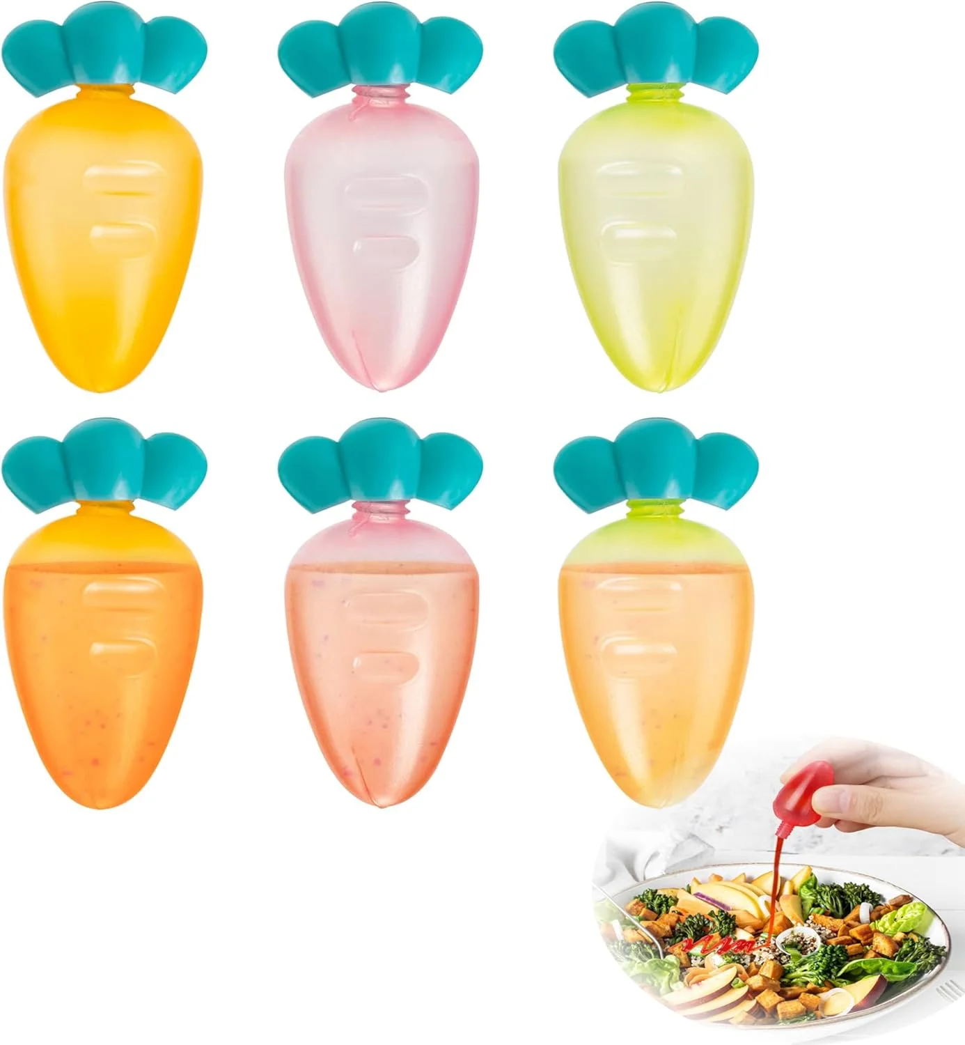 آزون بسته 30 عددی بطری های کوچک چاشنی فشاری، بطری فرعی سس کچاپ 5 میلی لیتری طرح هویج، ظرف پلاستیکی سس سالاد قابل استفاده مجدد برای کودکان