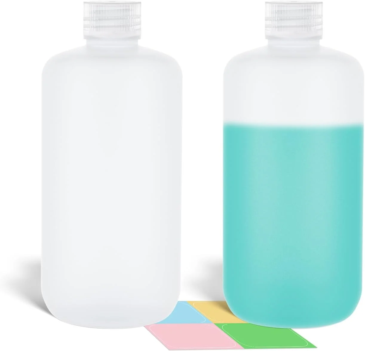 ظرف گرد دهانه باریک HDPE آسوات 500 میلی لیتر / 2 عدد، بطری های پلاستیکی مقاوم در برابر نشت برای مواد شیمیایی آزمایشگاهی، بطری نمونه آب (شفاف، 16.9 اونس)