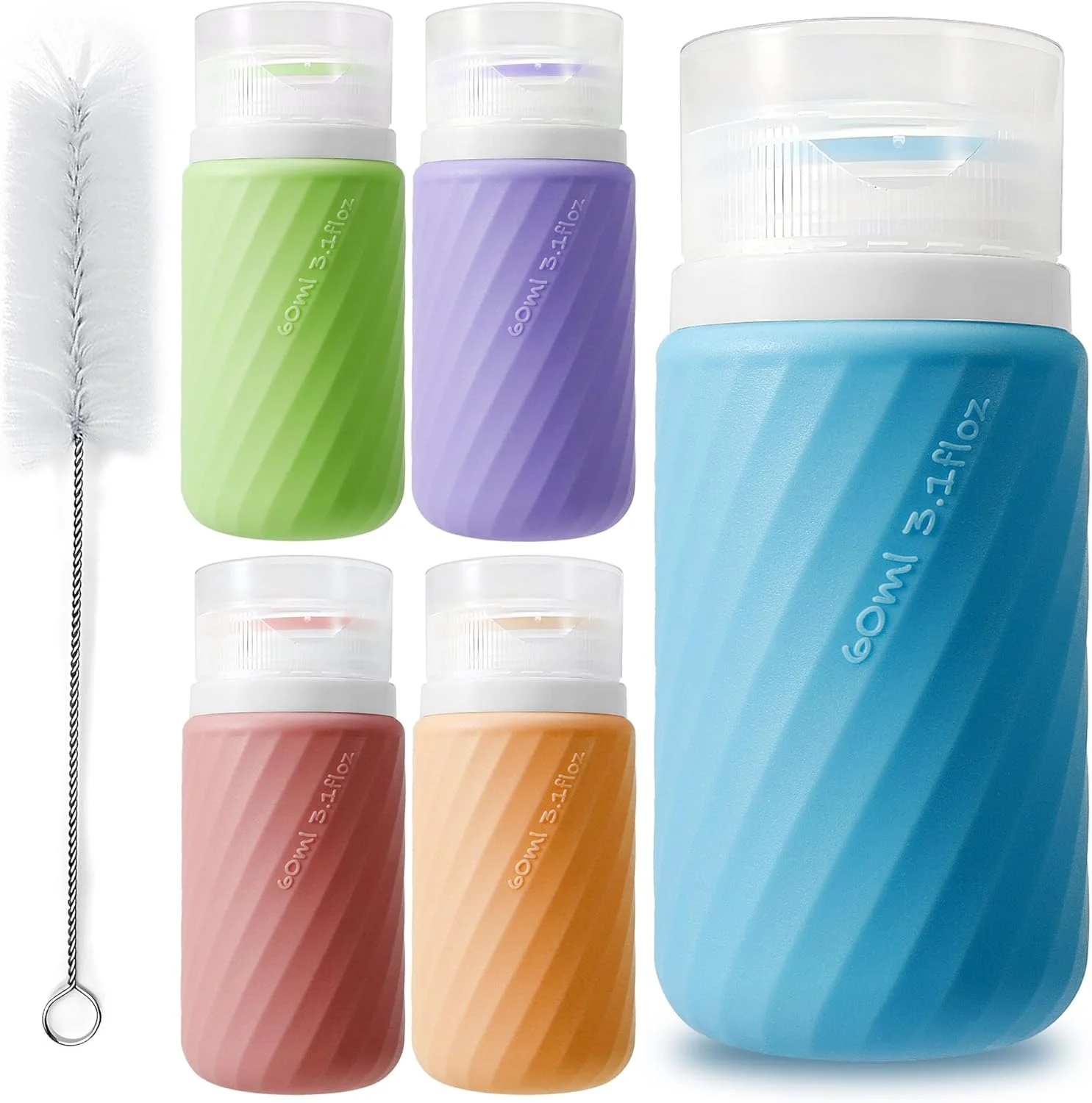 بطری های فشاری چاشنی 5 عددی - ظرف سس سالاد 2 اونسی برای بیرون بر، ظروف سس ضد نشت برای جعبه ناهار، بطری فشاری سیلیکونی برای سس ها و مایعات، ظروف چاشنی مسافرتی با درب