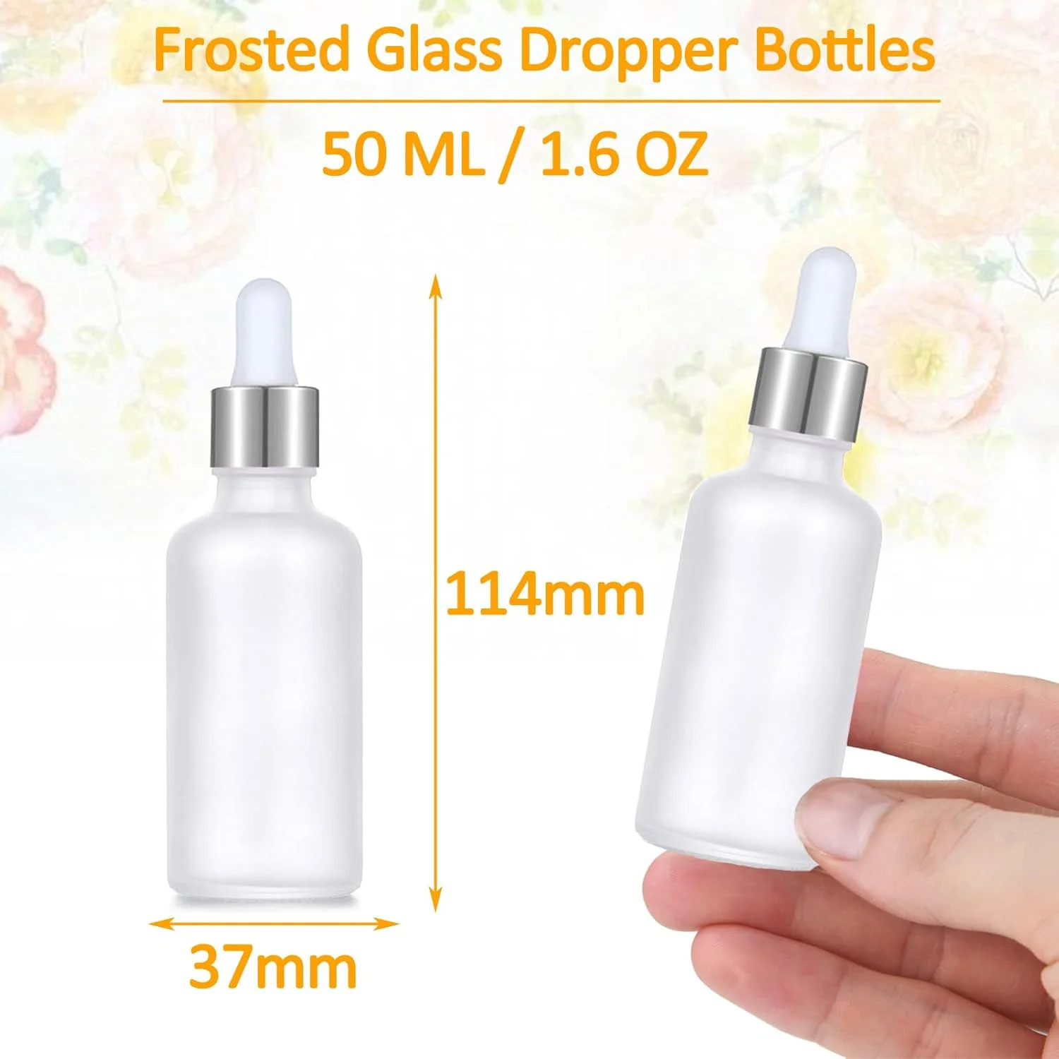 بطری قطره چکان شیشه ای مات شفاف Apstaqeoo 2 عددی 50 میلی لیتری - بطری خالی با پیپت، بطری نمونه قابل پر کردن مجدد، بطری های قطره چکان تنتور با درب نقره ای برای روغن های ضروری، رایحه درمانی، عطر، آزمایشگاه