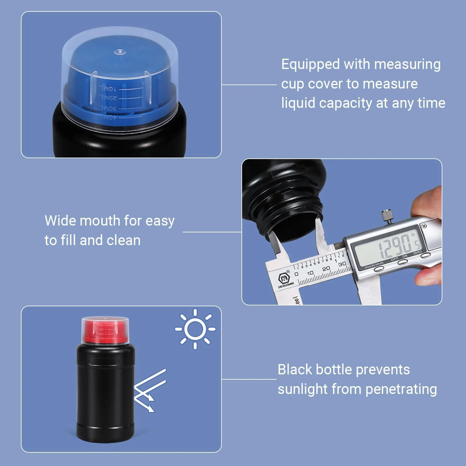 بطری های نگهداری مواد شیمیایی تاریکخانه ASEVAT، 500 میلی لیتر، HDPE، ظروف پلاستیکی عکاسی با درب، ظروف خالی مایع برای تجهیزات پردازش و ظهور فیلم و عکس، آزمایشگاه ها (3 عدد)