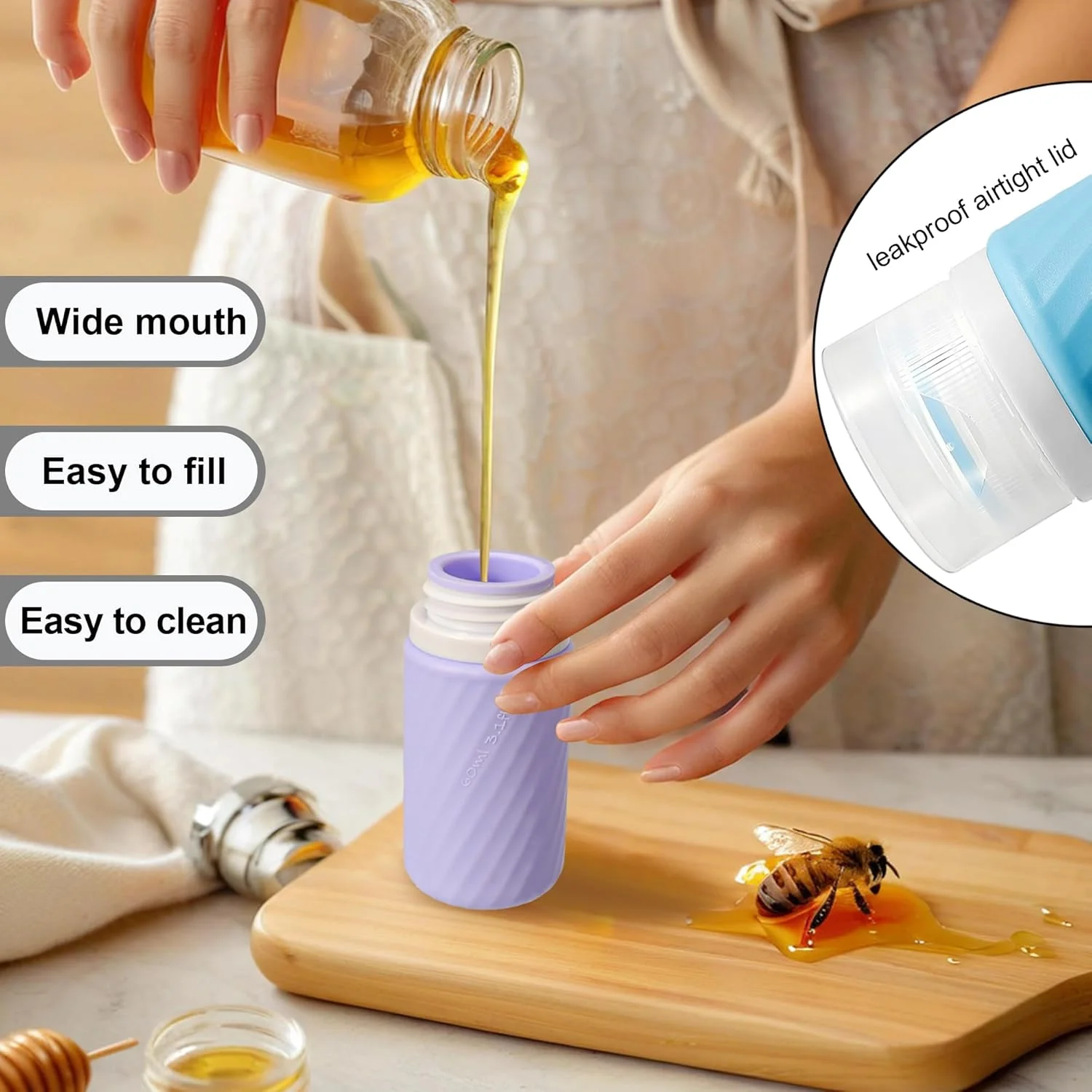 بطری های فشاری چاشنی 5 عددی - ظرف سس سالاد 2 اونسی برای بیرون بر، ظروف سس ضد نشت برای جعبه ناهار، بطری فشاری سیلیکونی برای سس ها و مایعات، ظروف چاشنی مسافرتی با درب