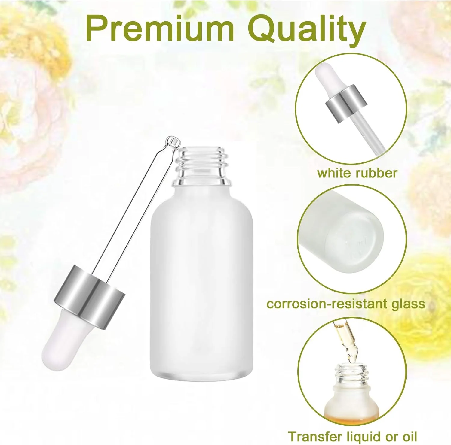 بطری قطره چکان شیشه ای مات شفاف Apstaqeoo 2 عددی 50 میلی لیتری - بطری خالی با پیپت، بطری نمونه قابل پر کردن مجدد، بطری های قطره چکان تنتور با درب نقره ای برای روغن های ضروری، رایحه درمانی، عطر، آزمایشگاه