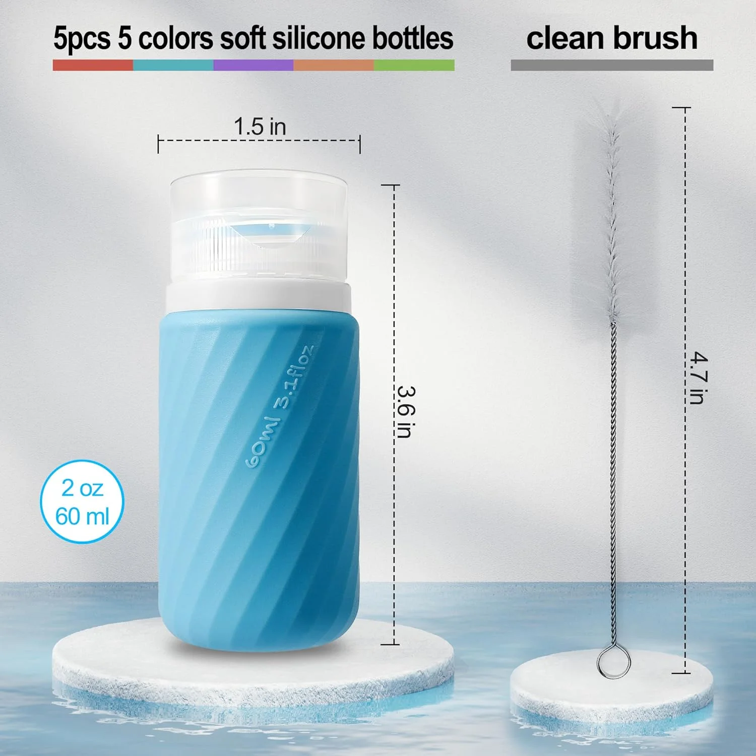 بطری های فشاری چاشنی 5 عددی - ظرف سس سالاد 2 اونسی برای بیرون بر، ظروف سس ضد نشت برای جعبه ناهار، بطری فشاری سیلیکونی برای سس ها و مایعات، ظروف چاشنی مسافرتی با درب