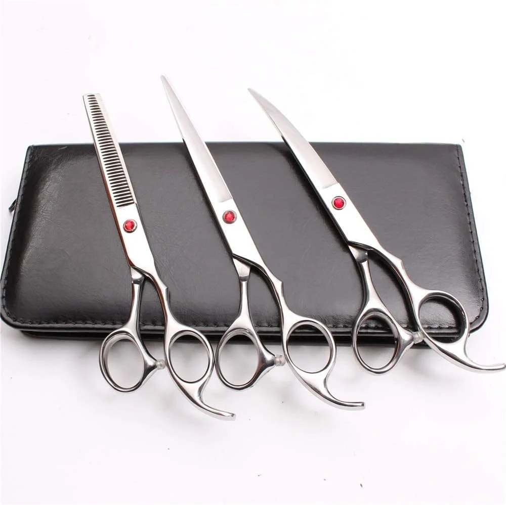 قیچی آرایشگری مو، ست 3 عددی 7.0 اینچ 19.5 سانتی متر JP 440C شامل قیچی های حرفه ای برش + پیتاژ + منحنی رو به پایین برای حیوانات خانگی، قیچی آرایشگری قیچی آرایشگری مو، ست 3 عددی 7.0 اینچ 19.5 سانتی متر JP 440C شامل قیچی های حرفه ای برش + پیتاژ + منحنی رو به پایین برای حیوانات خانگی، قیچی آرایشگری