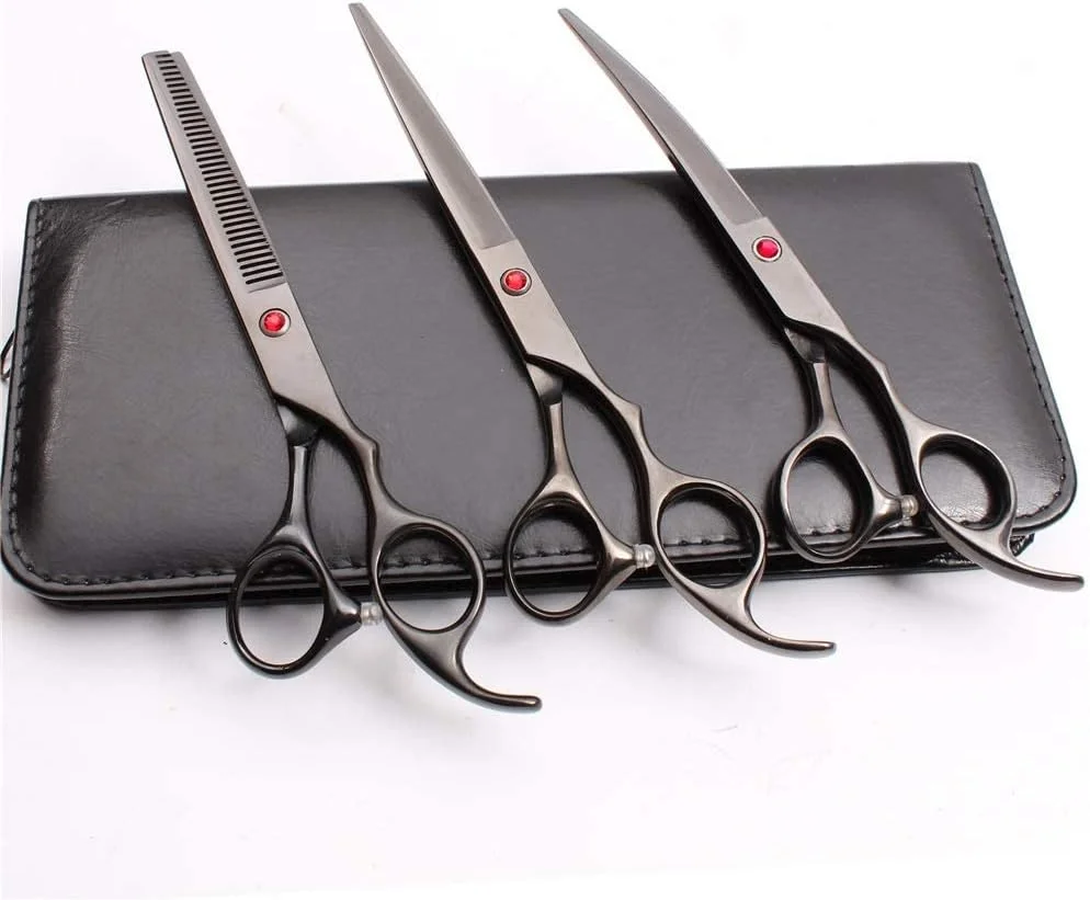 قیچی آرایشگری مو، ست 3 عددی 7.0 اینچ 19.5 سانتی متر JP 440C شامل قیچی های حرفه ای برش + پیتاژ + منحنی رو به پایین برای حیوانات خانگی، قیچی آرایشگری قیچی آرایشگری مو، ست 3 عددی 7.0 اینچ 19.5 سانتی متر JP 440C شامل قیچی های حرفه ای برش + پیتاژ + منحنی رو به پایین برای حیوانات خانگی، قیچی آرایشگری