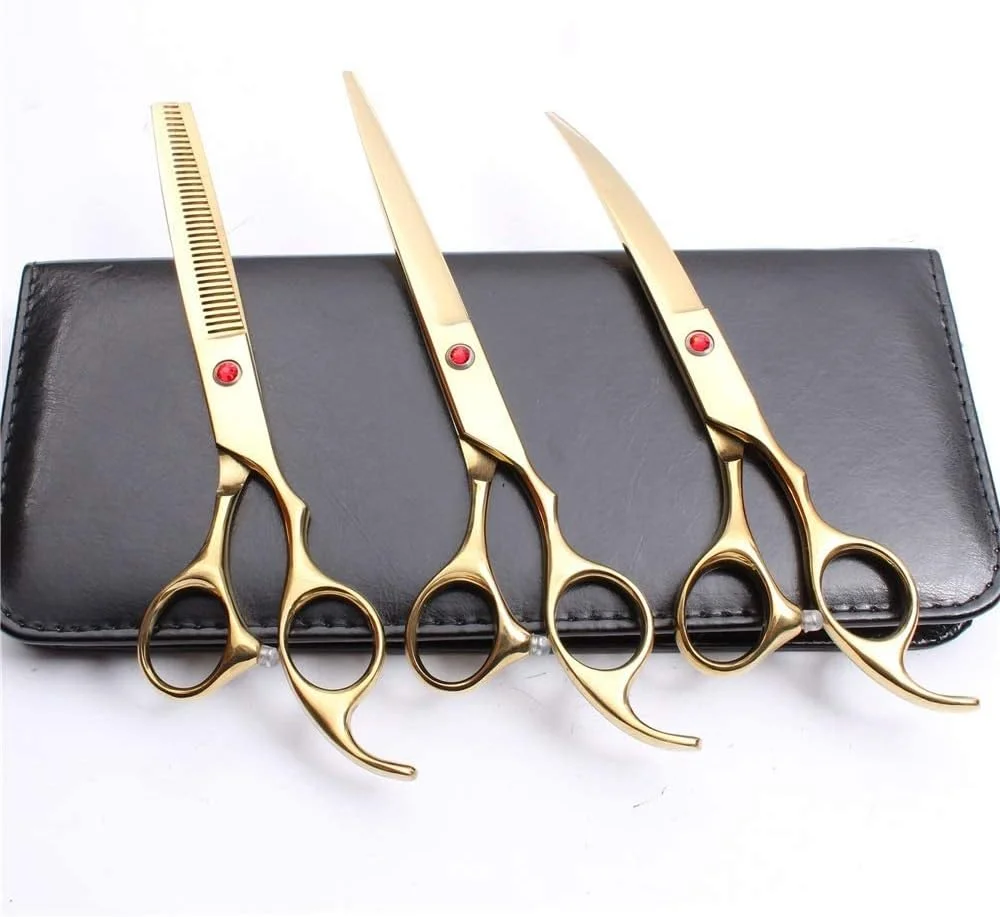 قیچی آرایشگری مو، ست 3 عددی 7.0 اینچ 19.5 سانتی متر JP 440C شامل قیچی های حرفه ای برش + پیتاژ + منحنی رو به پایین برای حیوانات خانگی، قیچی آرایشگری قیچی آرایشگری مو، ست 3 عددی 7.0 اینچ 19.5 سانتی متر JP 440C شامل قیچی های حرفه ای برش + پیتاژ + منحنی رو به پایین برای حیوانات خانگی، قیچی آرایشگری