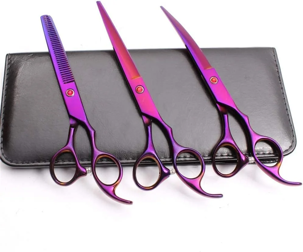 قیچی آرایشگری مو، ست 3 عددی 7.0 اینچ 19.5 سانتی متر JP 440C شامل قیچی های حرفه ای برش + پیتاژ + منحنی رو به پایین برای حیوانات خانگی، قیچی آرایشگری قیچی آرایشگری مو، ست 3 عددی 7.0 اینچ 19.5 سانتی متر JP 440C شامل قیچی های حرفه ای برش + پیتاژ + منحنی رو به پایین برای حیوانات خانگی، قیچی آرایشگری