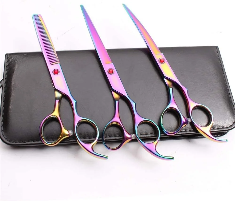 قیچی آرایشگری مو، ست 3 عددی 7.0 اینچ 19.5 سانتی متر JP 440C شامل قیچی های حرفه ای برش + پیتاژ + منحنی رو به پایین برای حیوانات خانگی، قیچی آرایشگری قیچی آرایشگری مو، ست 3 عددی 7.0 اینچ 19.5 سانتی متر JP 440C شامل قیچی های حرفه ای برش + پیتاژ + منحنی رو به پایین برای حیوانات خانگی، قیچی آرایشگری