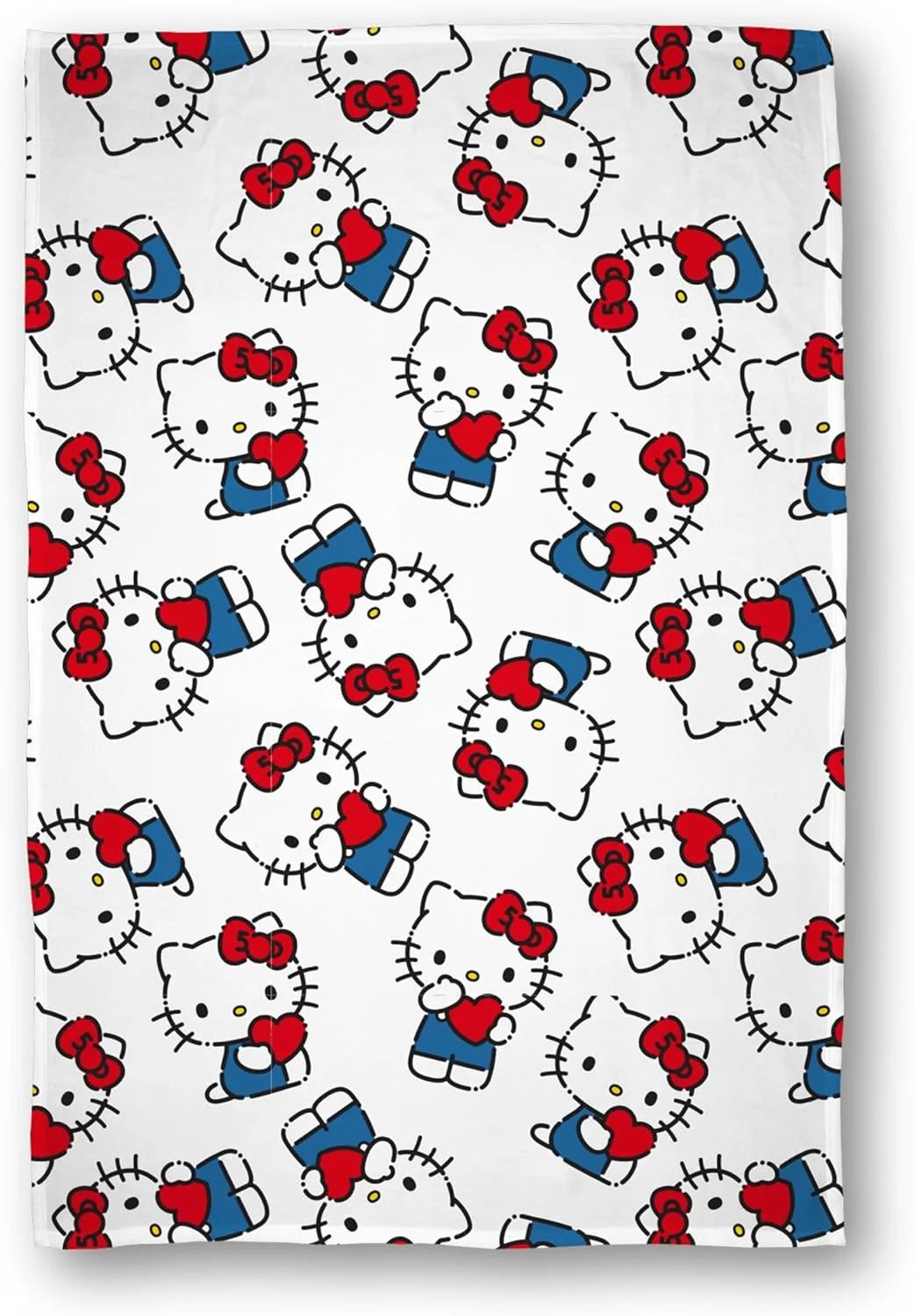 پتو پشمی هلو کیتی با مجوز رسمی Character World | طرح Heartheld، فوق العاده نرم و گرم | ایده آل برای اتاق خواب نوجوانان، کمپینگ و مهمانی های شبانه | سایز 100x150 سانتی متر | سفید