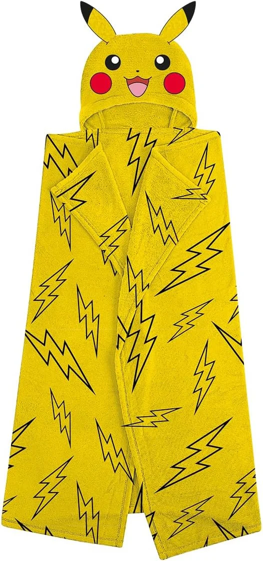 پتو پشم گوسفند نما کلاه دار رسمی پوکمون از Character World | پتو زرد گرم و فوق العاده نرم، طرح سر سه بعدی پیکاچو | ایده آل برای خانه، اتاق خواب، مهمانی های شبانه و کمپینگ | سایز 100x120 سانتی متر