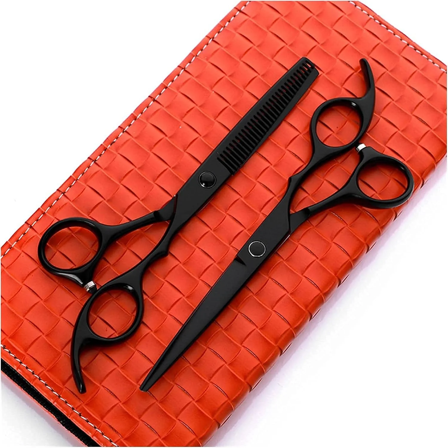 قیچی آرایشگری مو، ست آرایشگری رنگ مشکی 6.0 اینچی، آرایشگری حرفه ای، تخت، دندانه دار، چتری، قیچی آرایشگر