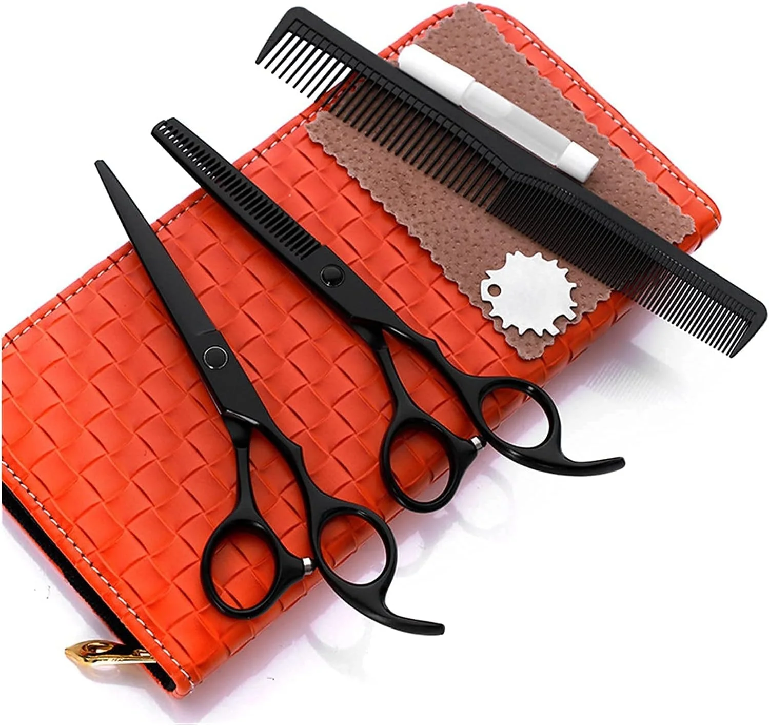 قیچی آرایشگری مو، ست آرایشگری رنگ مشکی 6.0 اینچی، آرایشگری حرفه ای، تخت، دندانه دار، چتری، قیچی آرایشگر