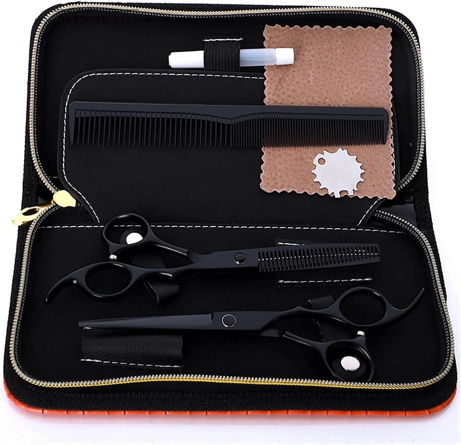 قیچی آرایشگری مو، ست آرایشگری رنگ مشکی 6.0 اینچی، آرایشگری حرفه ای، تخت، دندانه دار، چتری، قیچی آرایشگر