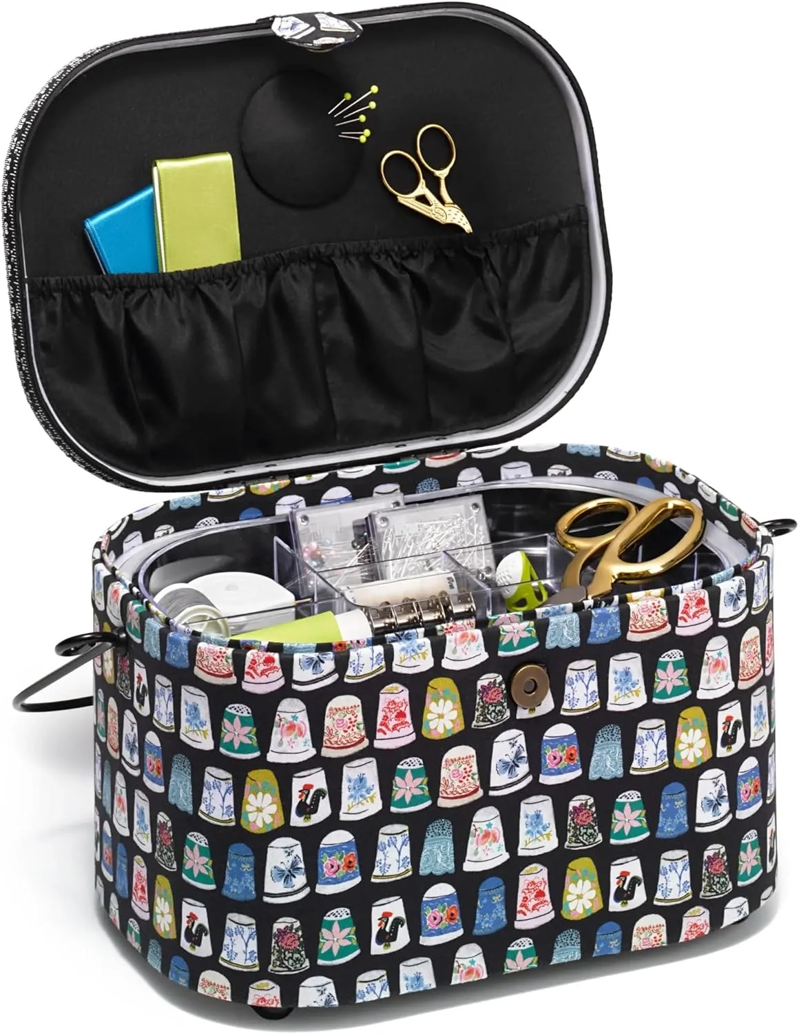 جعبه خیاطی بزرگ بیضی شکل Prym 612651 طرح انگشتانه مشکی