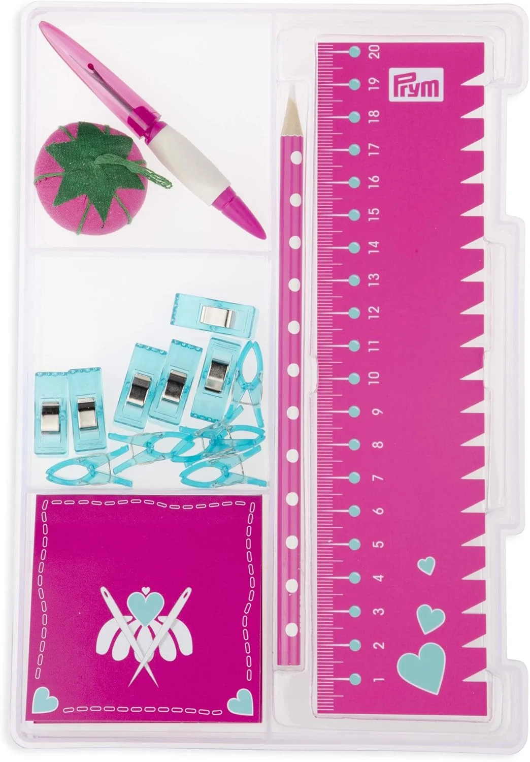 ست اولیه خیاطی نعنایی صورتی Prym 651223 Love، ابعاد 25x17x6.5 سانتی متر