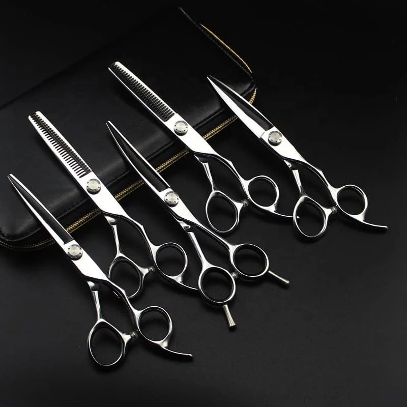 قیچی آرایشگری مو، ست 5 عددی قیچی آرایشگری 6 اینچی استیل ضد زنگ 9cr13