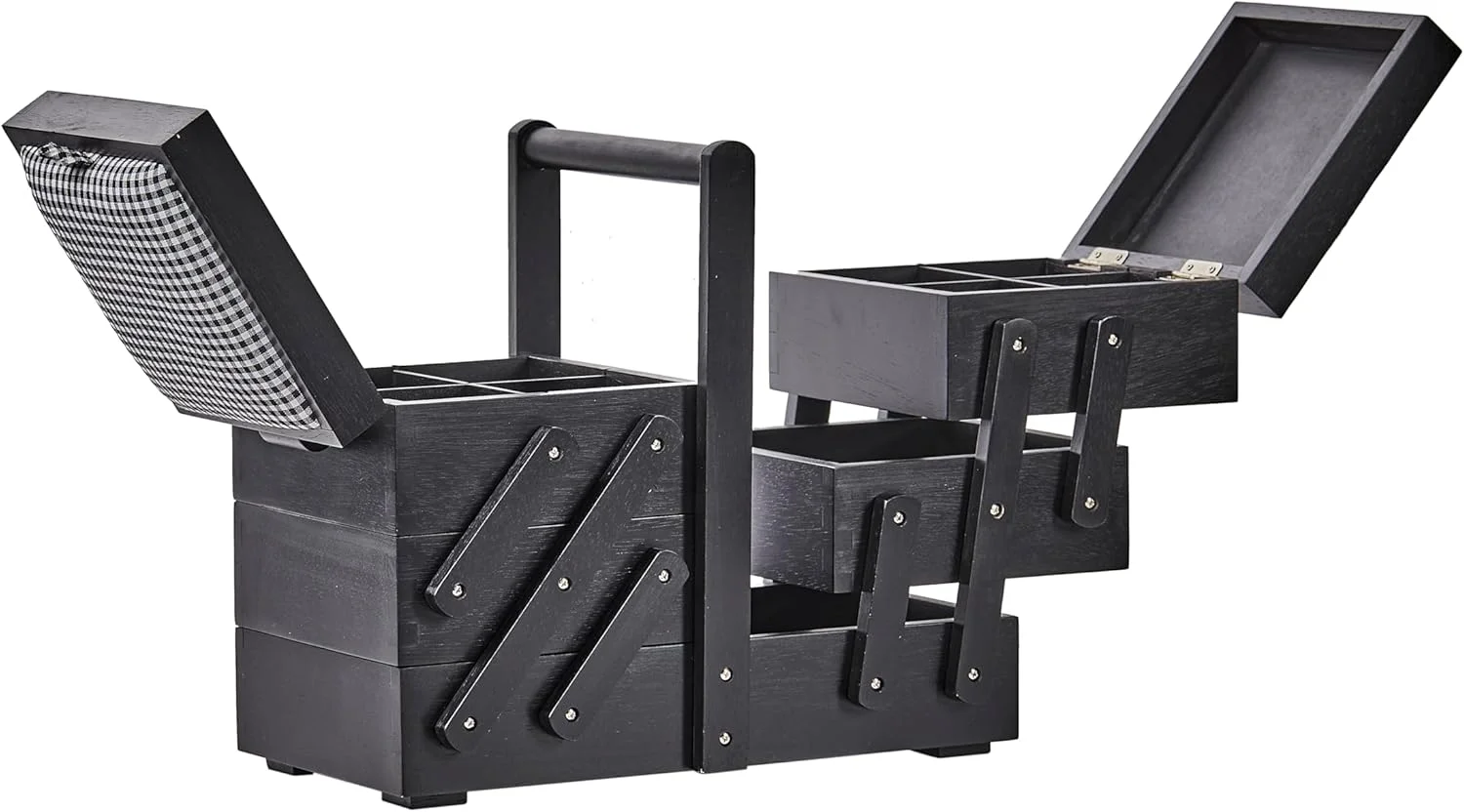 جعبه خیاطی چوبی Prym 612574 مدل M، مشکی با پارچه، طرح شطرنجی، سفید، چوب، 36 سانتی متر × 19 سانتی متر × 30 سانتی متر جعبه خیاطی چوبی Prym 612574 مدل M، مشکی با پارچه، طرح شطرنجی، سفید، چوب، 36 سانتی متر × 19 سانتی متر × 30 سانتی متر