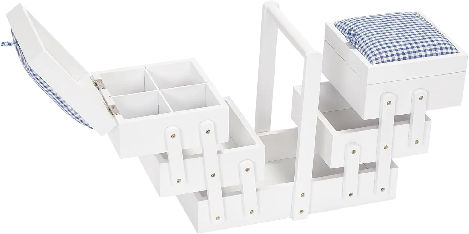 جعبه خیاطی پریم 612578 چوبی سفید با پارچه جعبه خیاطی پریم 612578 چوبی سفید با پارچه