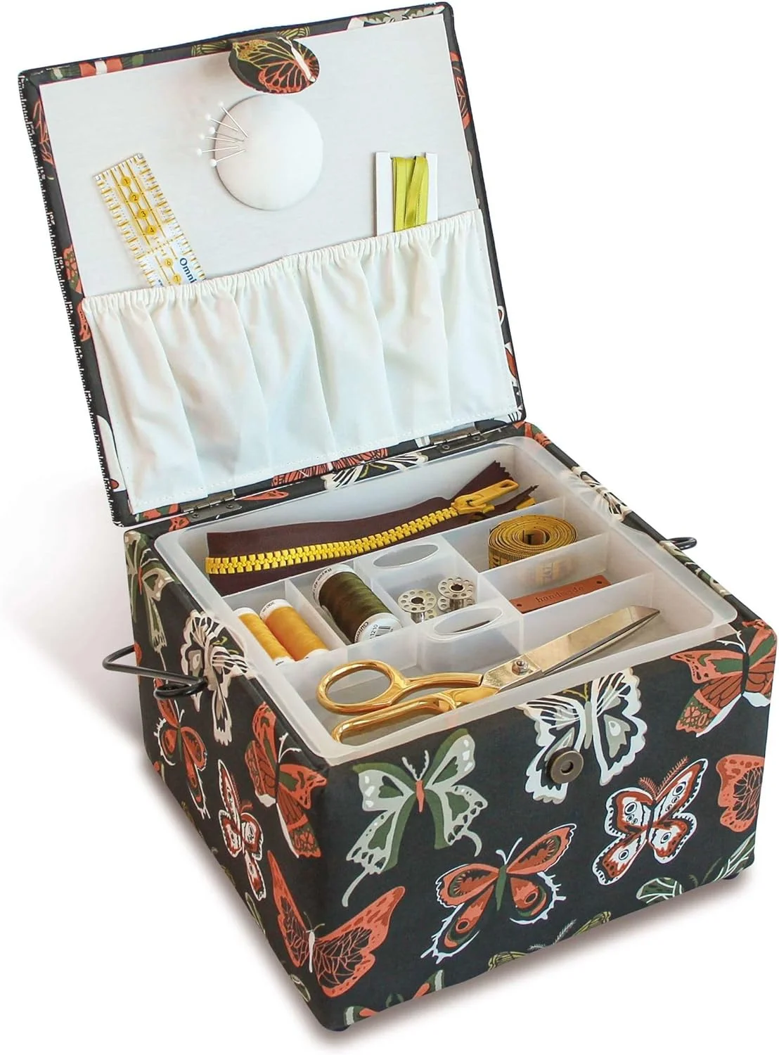 سبد خیاطی پریم 612066، پنبه ای، ذغالی، 260 x 260 x 190 میلی متر