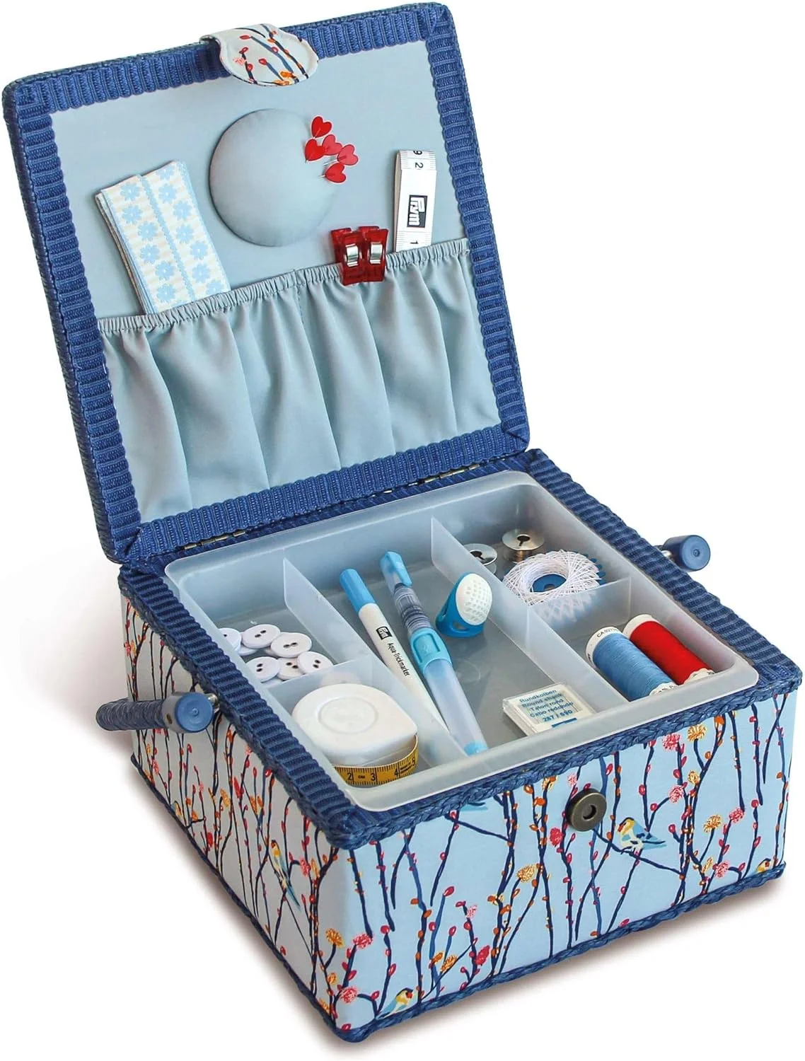 سبد خیاطی پریم 612081، جنس نخی، آبی روشن، 230 x 230 x 140 میلی متر