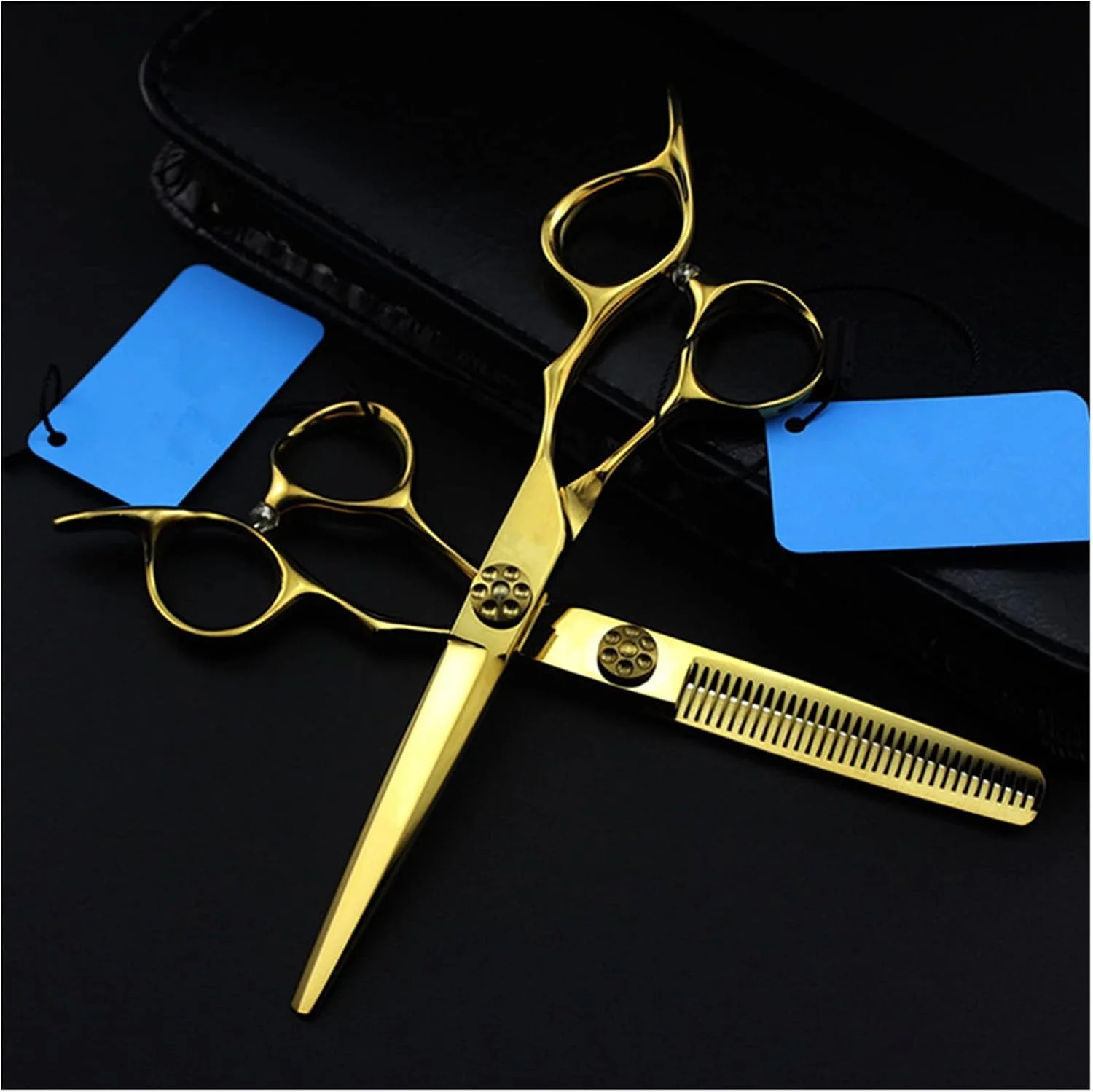 قیچی آرایشگری طلایی 6 اینچی، قیچی آرایشگری، قیچی پیرایشگری، قیچی آرایشگری اره ای، قیچی دندانه دار، قیچی آرایشگری، قیچی کوتاهی مو