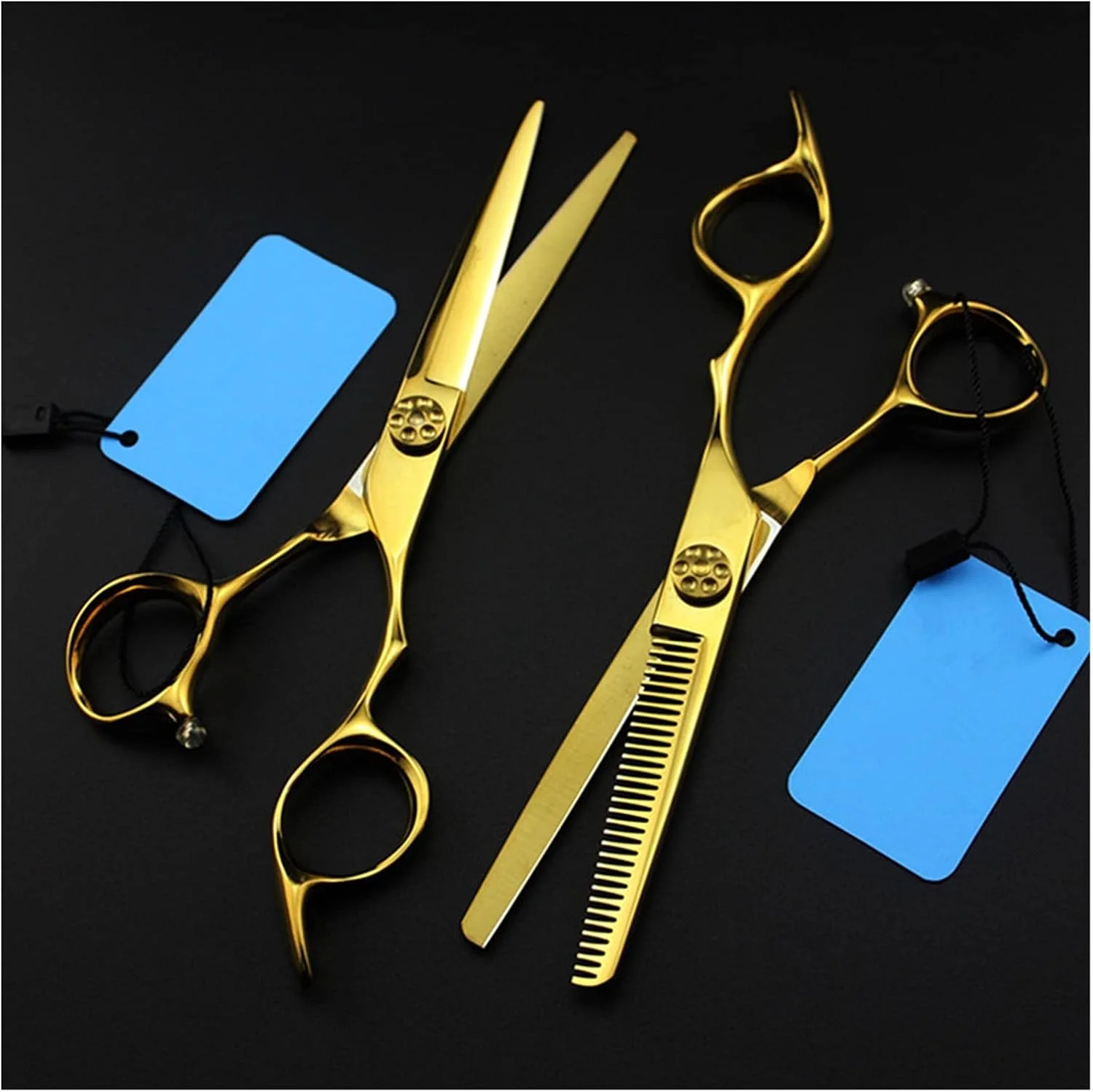 قیچی آرایشگری طلایی 6 اینچی، قیچی آرایشگری، قیچی پیرایشگری، قیچی آرایشگری اره ای، قیچی دندانه دار، قیچی آرایشگری، قیچی کوتاهی مو