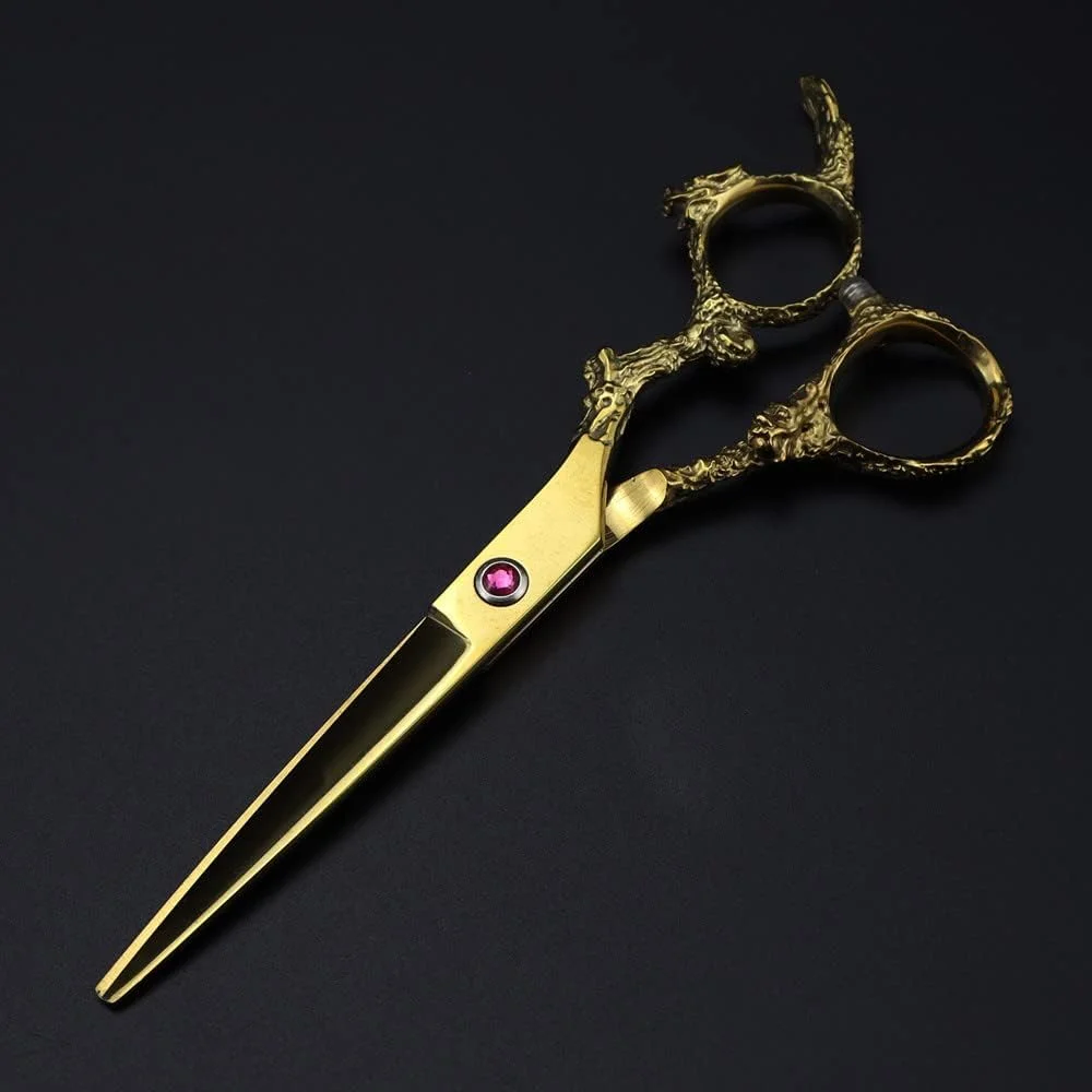 قیچی آرایشگری، قیچی اصلاح مو، دسته اژدهای طلایی فولاد 440C حرفه ای 6 اینچی، قیچی کوتاهی مو، قیچی پیتاژ، قیچی آرایشگری