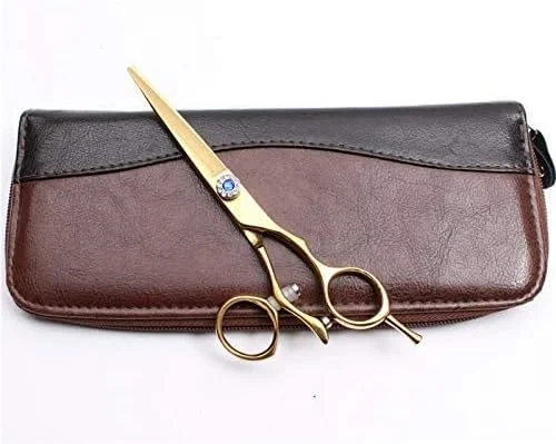 قیچی آرایشگری CENAP، 5.5 اینچ، ژاپن 440C رنگ طلایی دسته چرخشی حرفه ای، قیچی اصلاح و نازک کننده مو، ابزار آرایشگری، قیچی آرایشگری (C9019 Jin C 5.5yy)