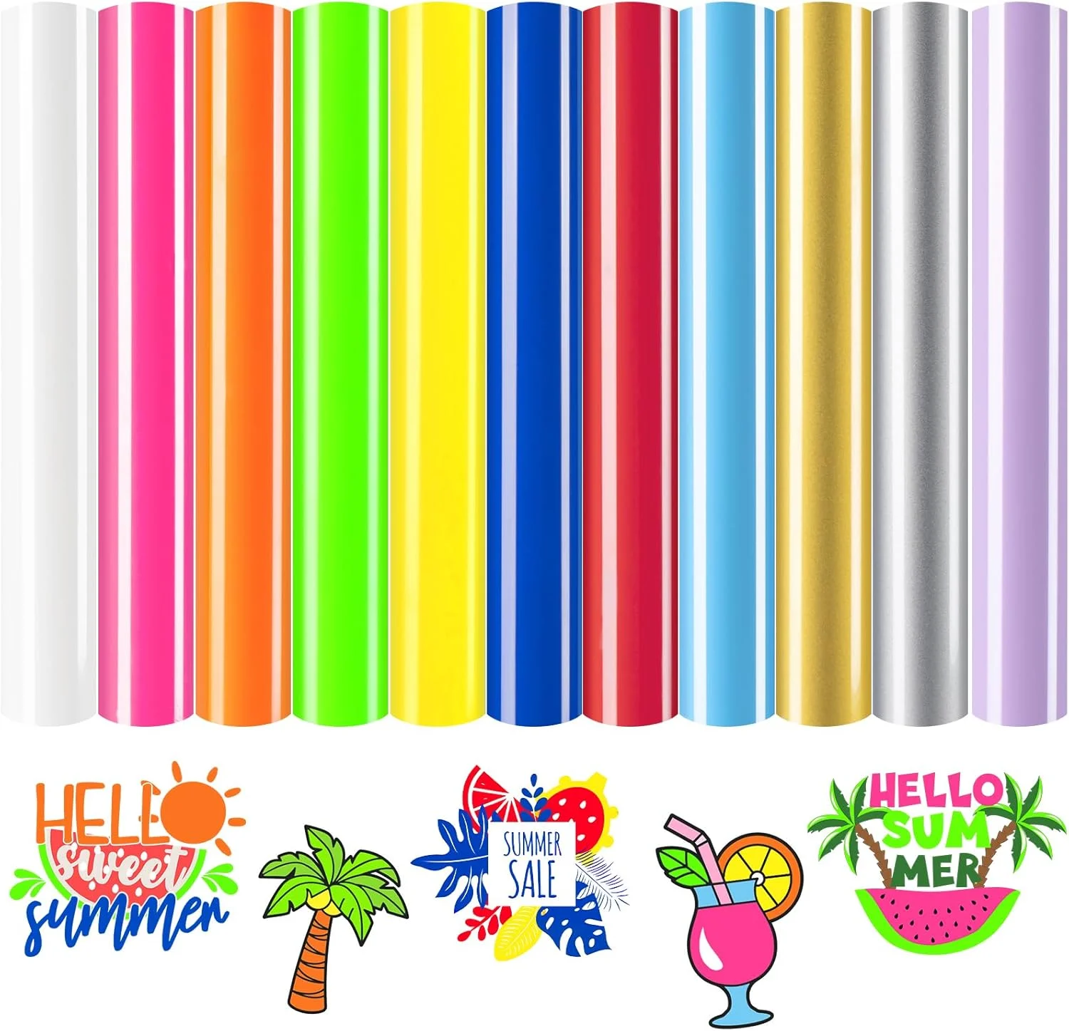 ورق انتقال حرارتی نئون HTVRONT - بسته 12 عددی وینیل انتقال حرارتی با 11 رنگ متنوع و 1 ورق تفلون، سازگار با دستگاه برش Cricut و Silhouette Cameo - 12x10 اینچ
