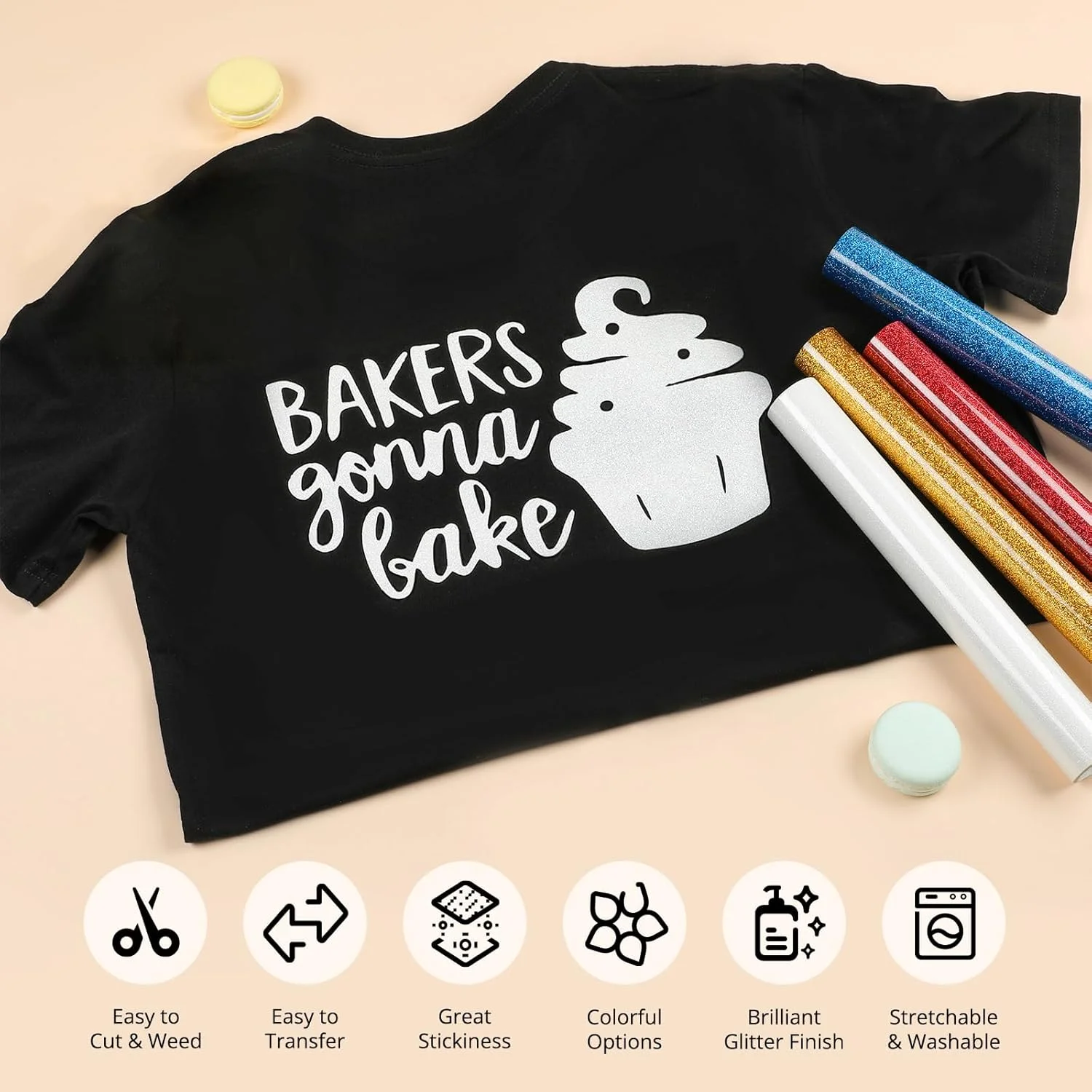 ورق وینیل حرارتی اکلیلی طلایی HTVRONT - وینیل حرارتی اتویی اکلیلی طلایی 25 در 152 سانتی‌متر برای انواع دستگاه‌های برش، رول وینیل انتقال حرارت اکلیلی برای تصعید - برش و جدا کردن آسان برای طراحی وینیل حرارتی