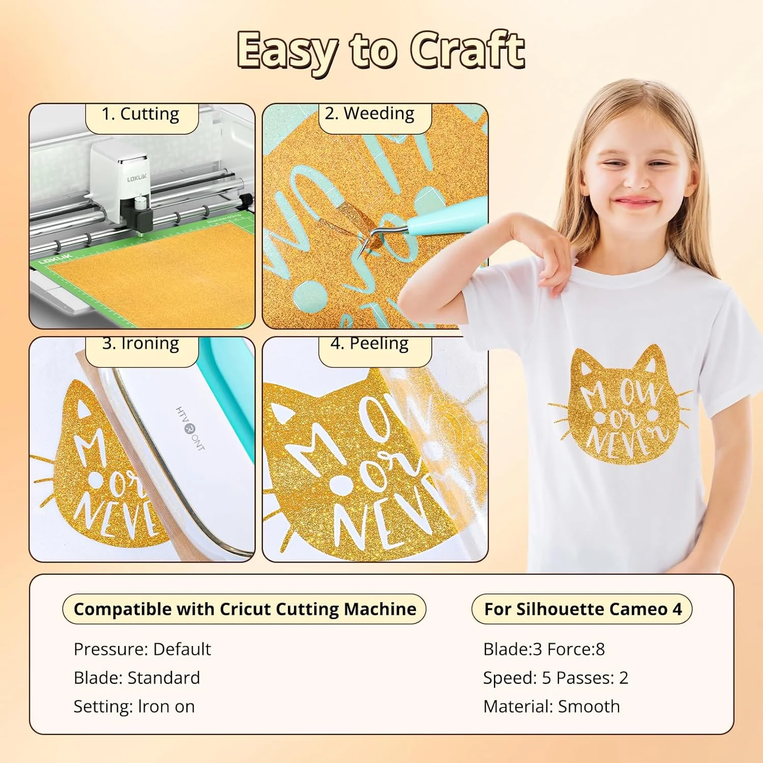 ورق وینیل حرارتی اکلیلی طلایی HTVRONT - وینیل حرارتی اتویی اکلیلی طلایی 25 در 152 سانتی‌متر برای انواع دستگاه‌های برش، رول وینیل انتقال حرارت اکلیلی برای تصعید - برش و جدا کردن آسان برای طراحی وینیل حرارتی