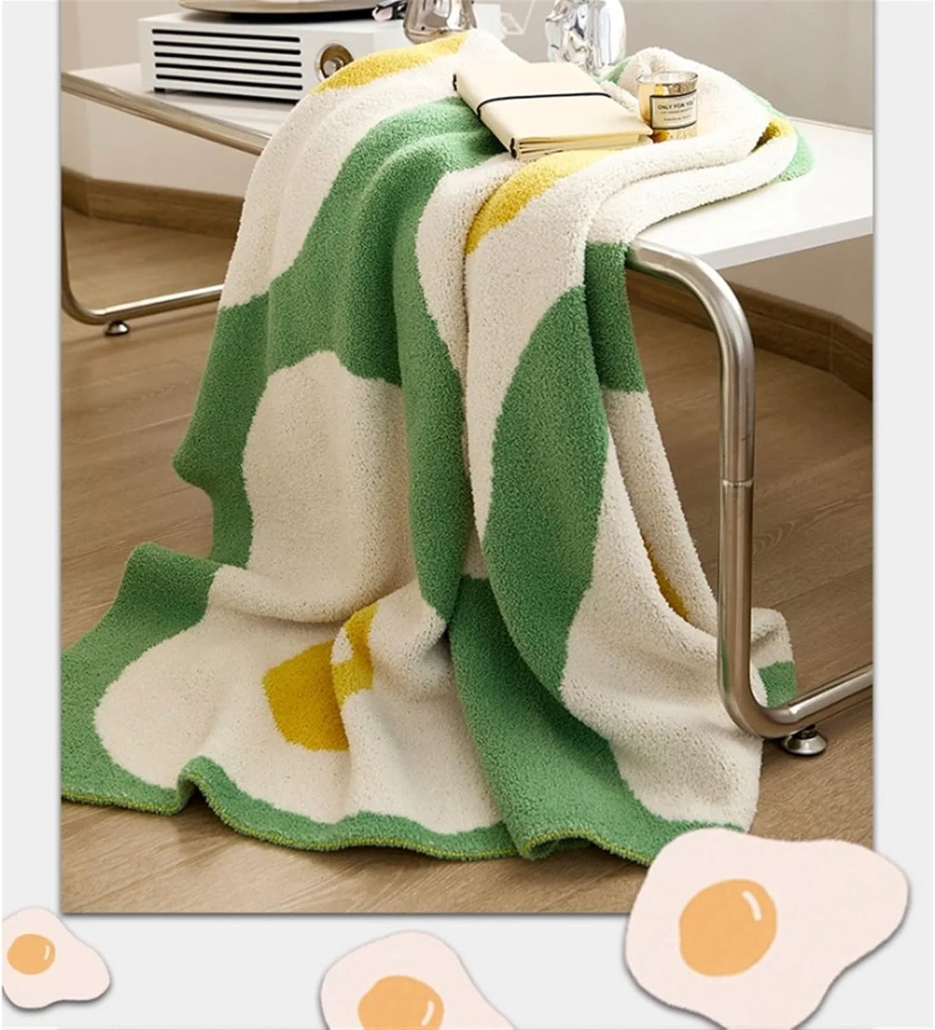 پتوی مخمل خواب دار CBNERDS، پتوی راحتی سبز، رو تختی بافتنی، نرم، مناسب منزل، طرح تخم مرغ داغ، مناسب مبل و تخت خواب، دکوراسیون اتاق