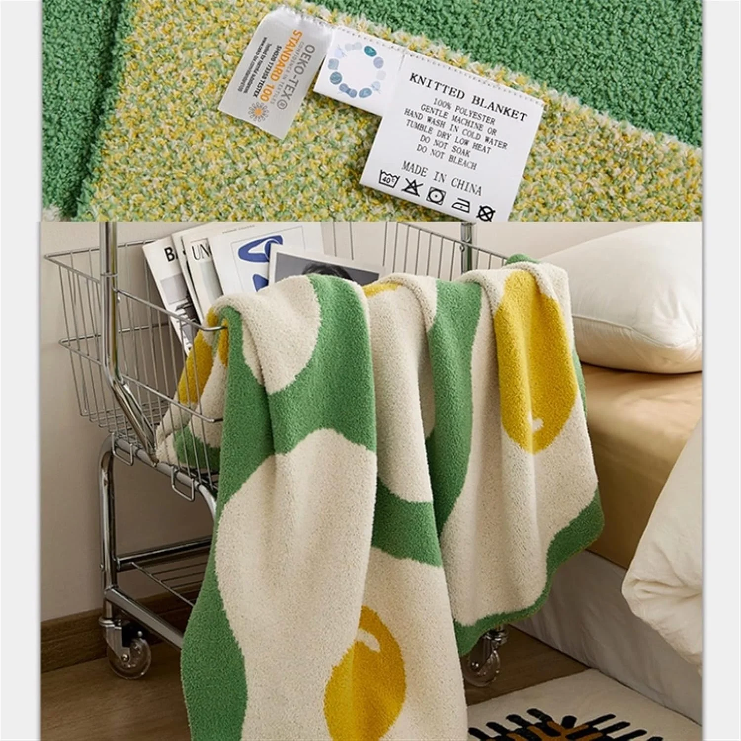 پتوی مخمل خواب دار CBNERDS، پتوی راحتی سبز، رو تختی بافتنی، نرم، مناسب منزل، طرح تخم مرغ داغ، مناسب مبل و تخت خواب، دکوراسیون اتاق