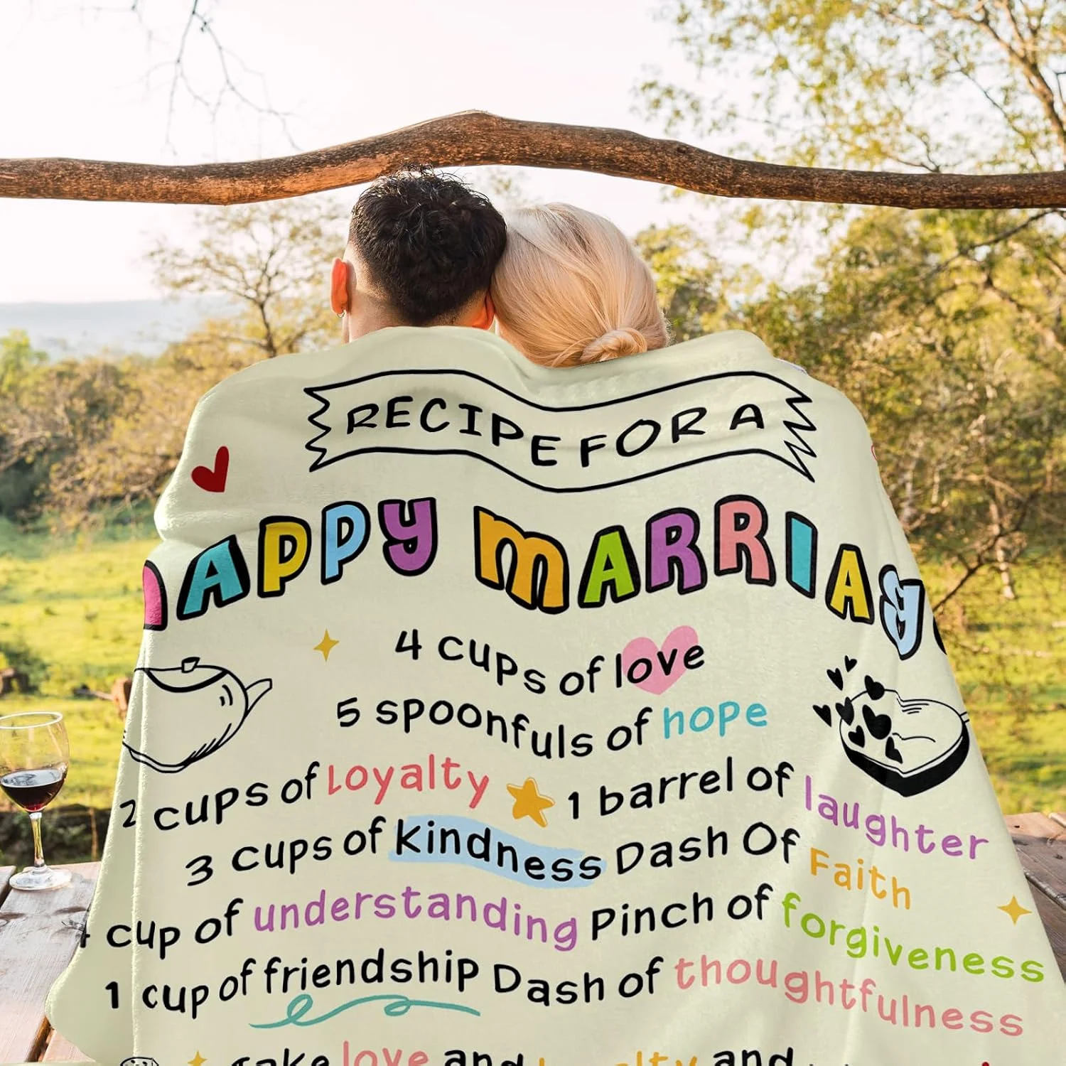 هدیه پتو برای زوج های تازه ازدواج کرده، هدیه ثبت عروسی برای عروس و داماد، پتو فلانل دستورالعمل یک ازدواج شاد برای تخت مبل 50*60 اینچ، هدیه تولد روز ولنتاین برای زوج