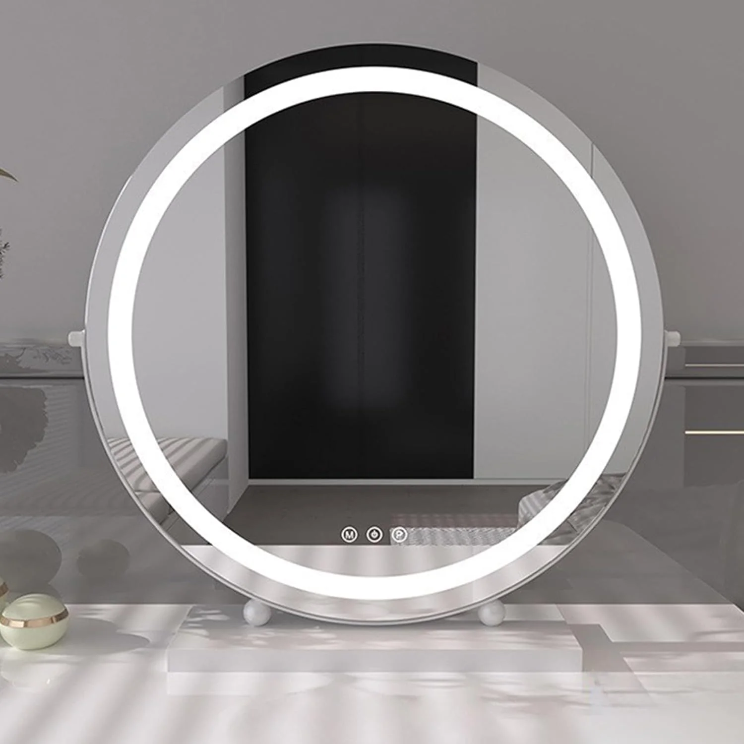آینه آرایشی بزرگ چراغ دار VPARTY، آینه گرد LED با قطر 40 سانتی متر، دارای حسگر لمسی با نورپردازی 3 رنگ قابل تنظیم برای میز آرایش، اتاق خواب (سفید) آینه آرایشی بزرگ چراغ دار VPARTY، آینه گرد LED با قطر 40 سانتی متر، دارای حسگر لمسی با نورپردازی 3 رنگ قابل تنظیم برای میز آرایش، اتاق خواب (سفید)