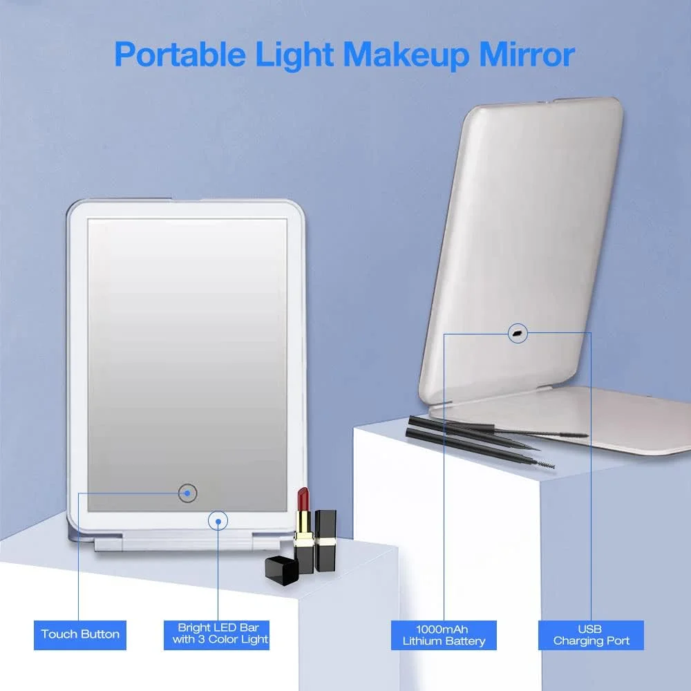 آینه آرایشی مسافرتی شارژی Uoexziyi با چراغ های LED، آینه زیبایی تاشو قابل حمل، آینه با قابلیت تغییر 3 رنگ، آینه آرایشی صفحه لمسی با نور قابل تنظیم 360 درجه (سفید) آینه آرایشی مسافرتی شارژی Uoexziyi با چراغ های LED، آینه زیبایی تاشو قابل حمل، آینه با قابلیت تغییر 3 رنگ، آینه آرایشی صفحه لمسی با نور قابل تنظیم 360 درجه (سفید)