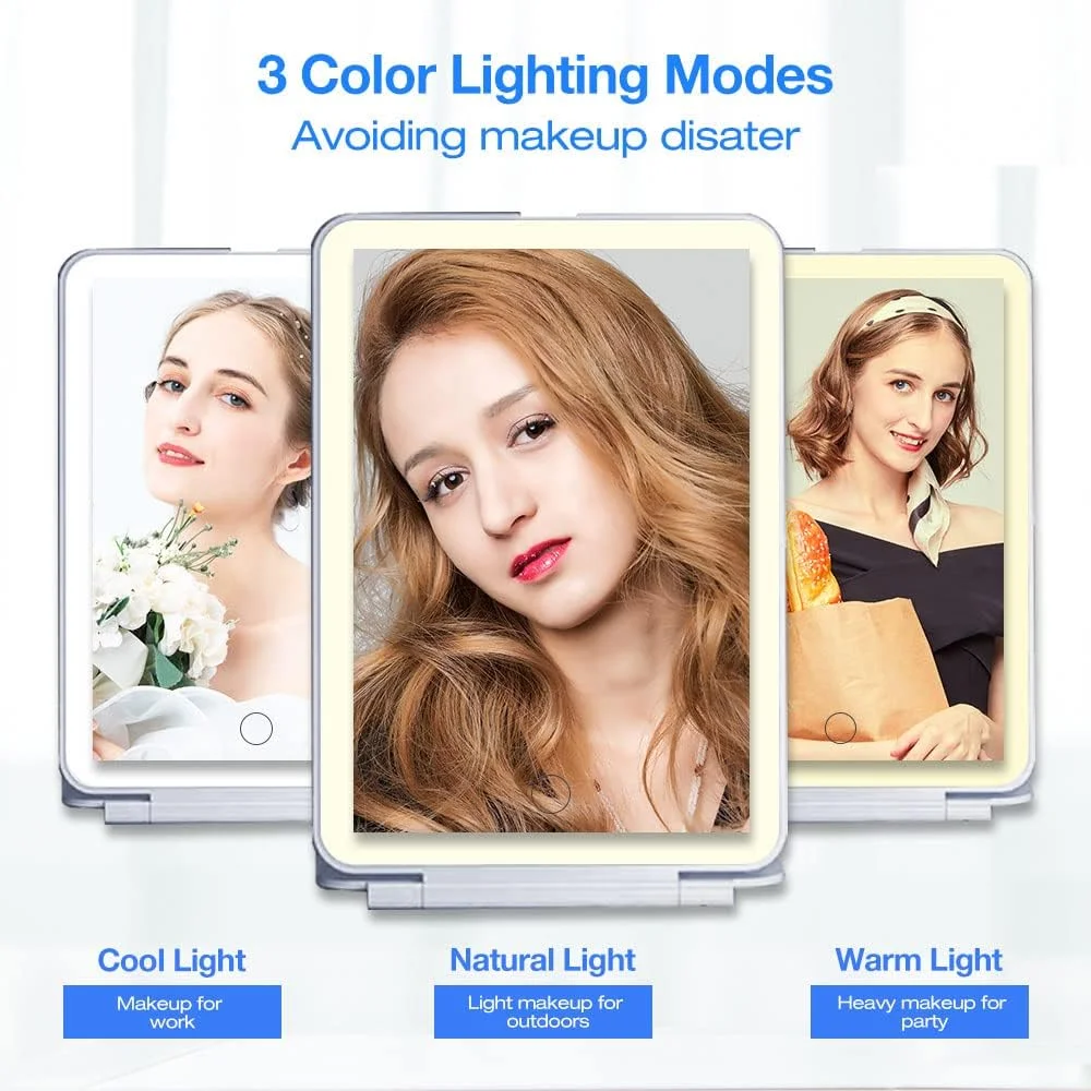 آینه آرایشی مسافرتی شارژی Uoexziyi با چراغ های LED، آینه زیبایی تاشو قابل حمل، آینه با قابلیت تغییر 3 رنگ، آینه آرایشی صفحه لمسی با نور قابل تنظیم 360 درجه (سفید) آینه آرایشی مسافرتی شارژی Uoexziyi با چراغ های LED، آینه زیبایی تاشو قابل حمل، آینه با قابلیت تغییر 3 رنگ، آینه آرایشی صفحه لمسی با نور قابل تنظیم 360 درجه (سفید)