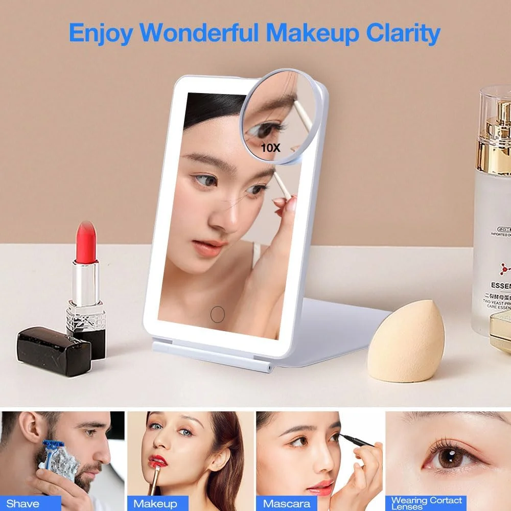 آینه آرایشی مسافرتی شارژی Uoexziyi با چراغ های LED، آینه زیبایی تاشو قابل حمل، آینه با قابلیت تغییر 3 رنگ، آینه آرایشی صفحه لمسی با نور قابل تنظیم 360 درجه (سفید) آینه آرایشی مسافرتی شارژی Uoexziyi با چراغ های LED، آینه زیبایی تاشو قابل حمل، آینه با قابلیت تغییر 3 رنگ، آینه آرایشی صفحه لمسی با نور قابل تنظیم 360 درجه (سفید)
