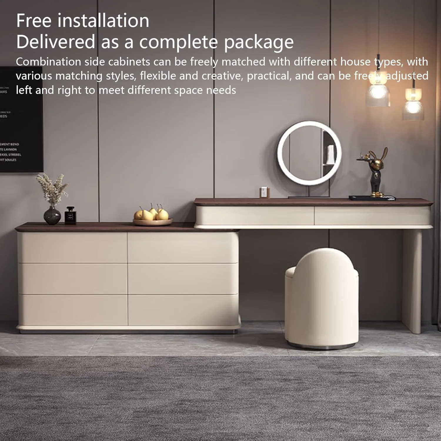 میز آرایش و آینه چراغ دار LED به همراه ست میز کنار تختی، کمد و کشو مناسب اتاق خواب، دفتر کار، اتاق نشیمن و مطالعه (میز آرایش 1.2 متری + کمد 1.2 متری 6 کشو + صندلی + آینه چراغ دار LED) میز آرایش و آینه چراغ دار LED به همراه ست میز کنار تختی، کمد و کشو مناسب اتاق خواب، دفتر کار، اتاق نشیمن و مطالعه (میز آرایش 1.2 متری + کمد 1.2 متری 6 کشو + صندلی + آینه چراغ دار LED)