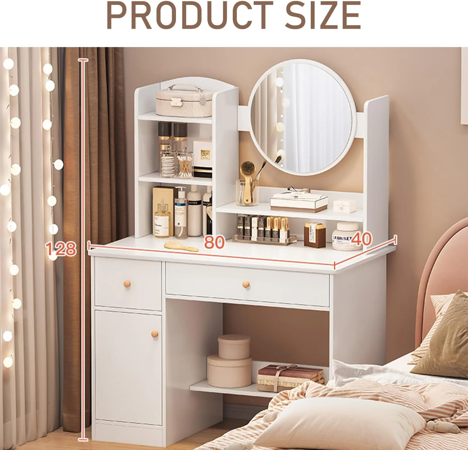 میز آرایش TOYBY، میز آرایش با کشو، میز توالت با آینه و چراغ های LED، میز آرایش چند منظوره برای اتاق خواب (سفید) میز آرایش TOYBY، میز آرایش با کشو، میز توالت با آینه و چراغ های LED، میز آرایش چند منظوره برای اتاق خواب (سفید)