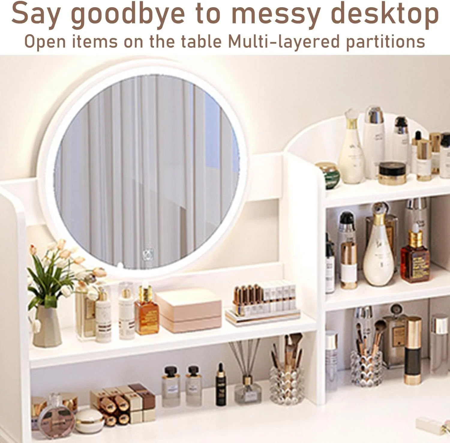 میز آرایش TOYBY، میز آرایش با کشو، میز توالت با آینه و چراغ های LED، میز آرایش چند منظوره برای اتاق خواب (سفید) میز آرایش TOYBY، میز آرایش با کشو، میز توالت با آینه و چراغ های LED، میز آرایش چند منظوره برای اتاق خواب (سفید)