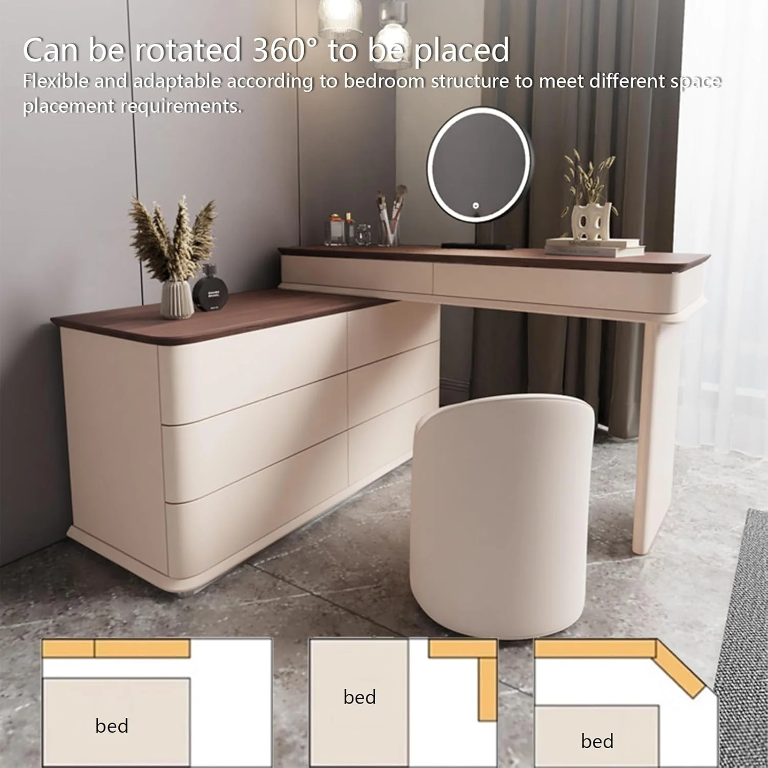 میز آرایش و آینه چراغ دار LED به همراه ست میز کنار تختی، کمد و کشو مناسب اتاق خواب، دفتر کار، اتاق نشیمن و مطالعه (میز آرایش 1.2 متری + کمد 1.2 متری 6 کشو + صندلی + آینه چراغ دار LED) میز آرایش و آینه چراغ دار LED به همراه ست میز کنار تختی، کمد و کشو مناسب اتاق خواب، دفتر کار، اتاق نشیمن و مطالعه (میز آرایش 1.2 متری + کمد 1.2 متری 6 کشو + صندلی + آینه چراغ دار LED)