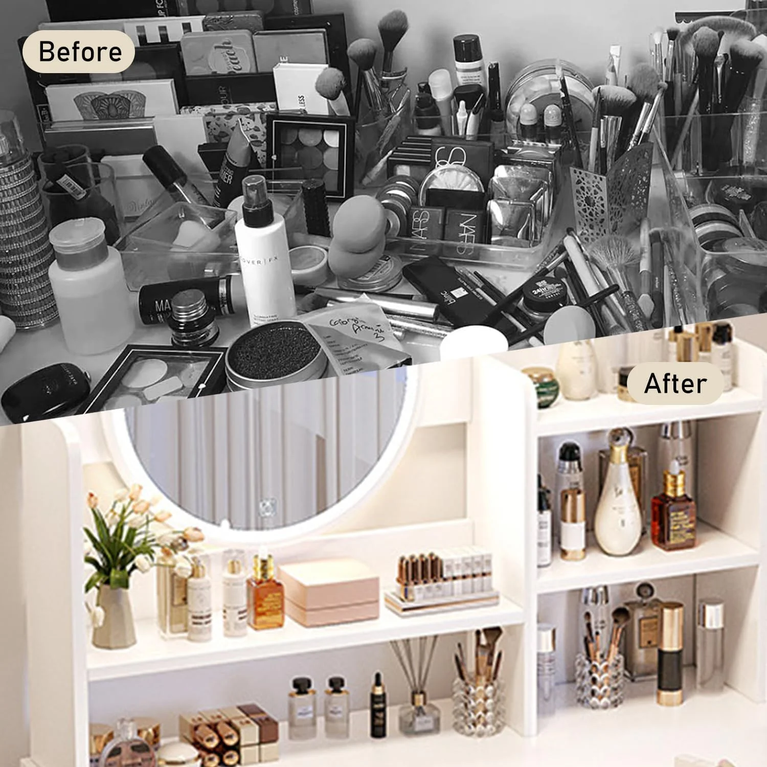 میز آرایش TOYBY، میز آرایش با کشو، میز توالت با آینه و چراغ های LED، میز آرایش چند منظوره برای اتاق خواب (سفید) میز آرایش TOYBY، میز آرایش با کشو، میز توالت با آینه و چراغ های LED، میز آرایش چند منظوره برای اتاق خواب (سفید)