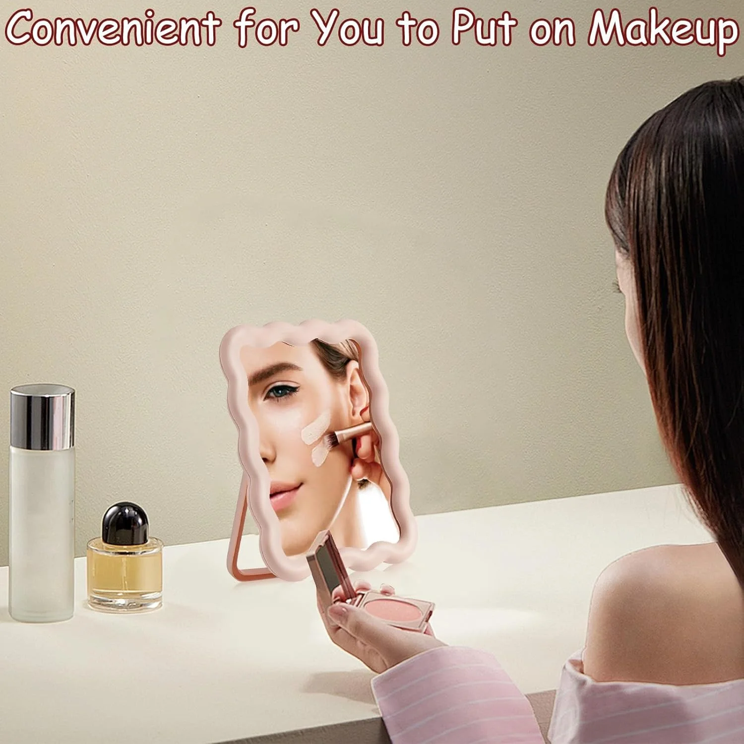 آینه آرایشی رومیزی تزووق طرح موجی، لوازم جانبی میز صورتی آینه تاشو قابل حمل برای میز، آینه مسافرتی برای زنان، قابل آویزان کردن و ایستاده (صورتی) آینه آرایشی رومیزی تزووق طرح موجی، لوازم جانبی میز صورتی آینه تاشو قابل حمل برای میز، آینه مسافرتی برای زنان، قابل آویزان کردن و ایستاده (صورتی)