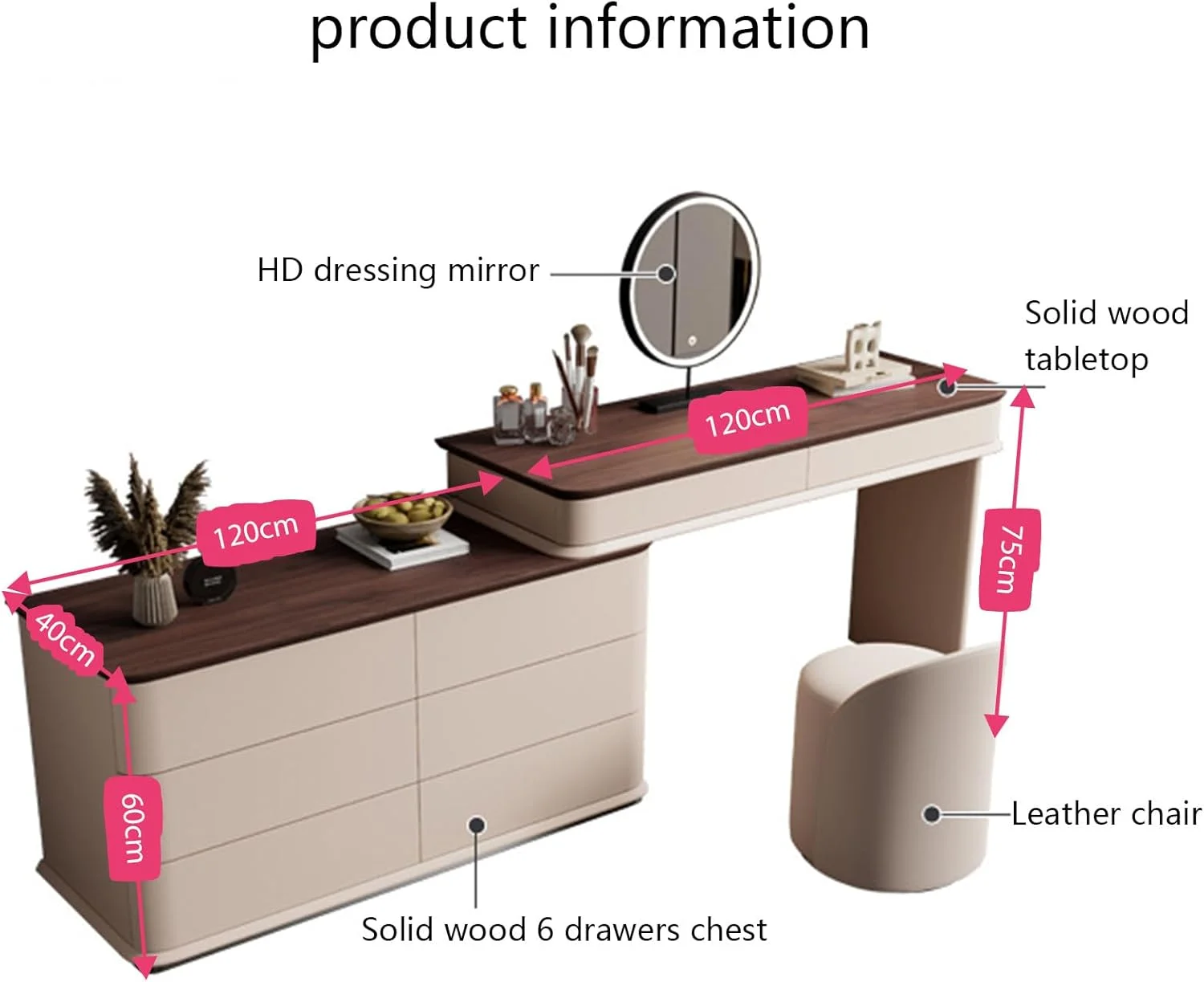 میز آرایش و آینه چراغ دار LED به همراه ست میز کنار تختی، کمد و کشو مناسب اتاق خواب، دفتر کار، اتاق نشیمن و مطالعه (میز آرایش 1.2 متری + کمد 1.2 متری 6 کشو + صندلی + آینه چراغ دار LED) میز آرایش و آینه چراغ دار LED به همراه ست میز کنار تختی، کمد و کشو مناسب اتاق خواب، دفتر کار، اتاق نشیمن و مطالعه (میز آرایش 1.2 متری + کمد 1.2 متری 6 کشو + صندلی + آینه چراغ دار LED)